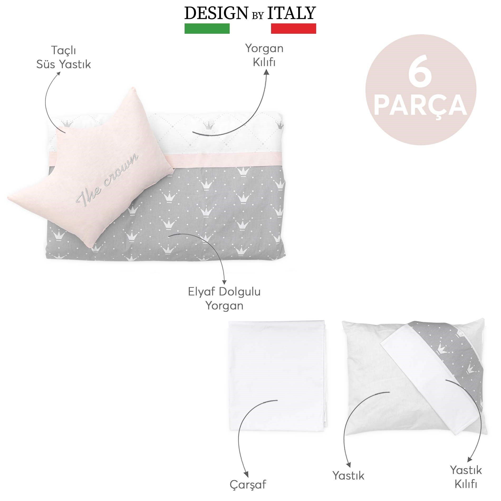 EleleLife Letto 6 Parça Park Yatak Bebek Uyku Seti Pudra