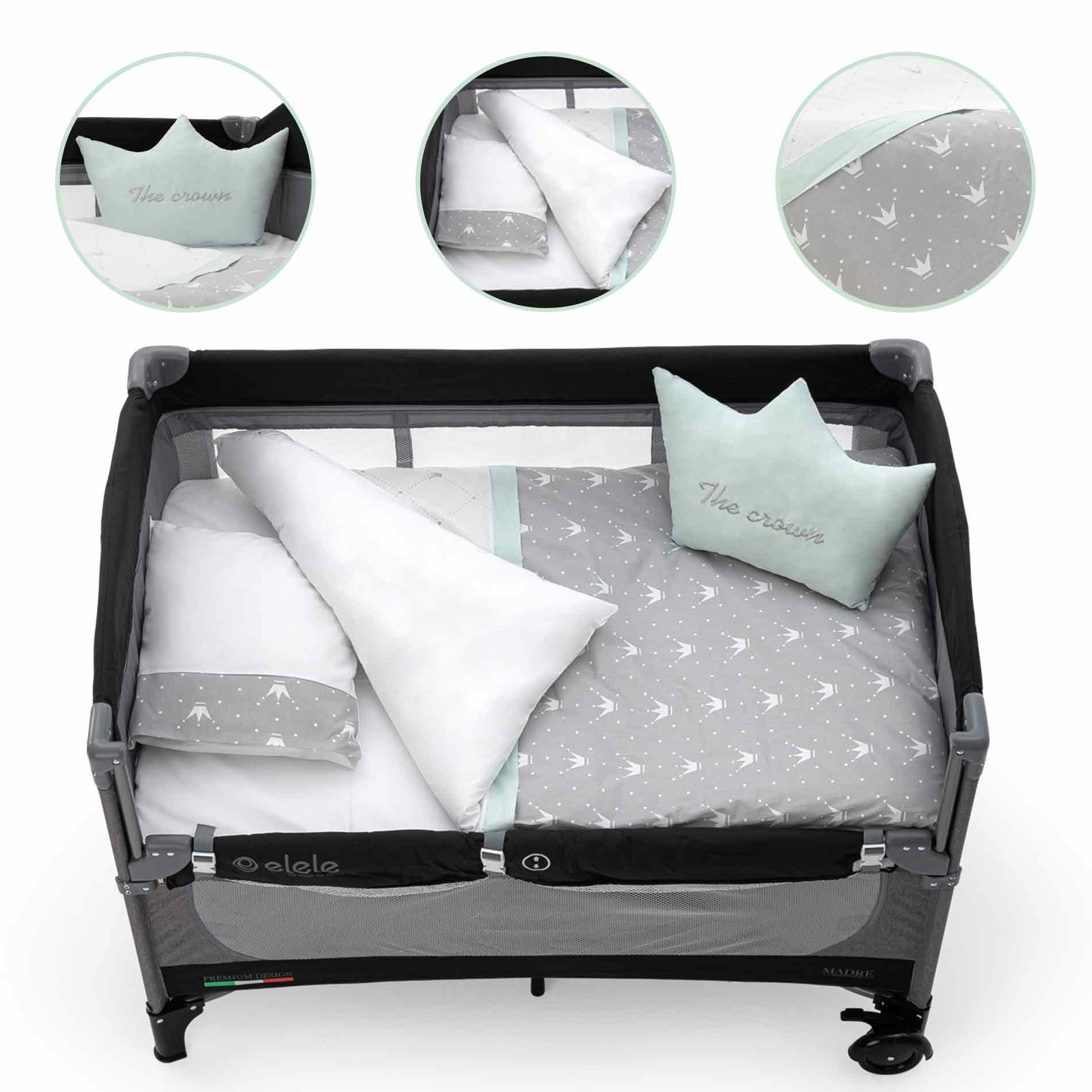 EleleLife Letto 6 Parça Park Yatak Bebek Uyku Seti Mint