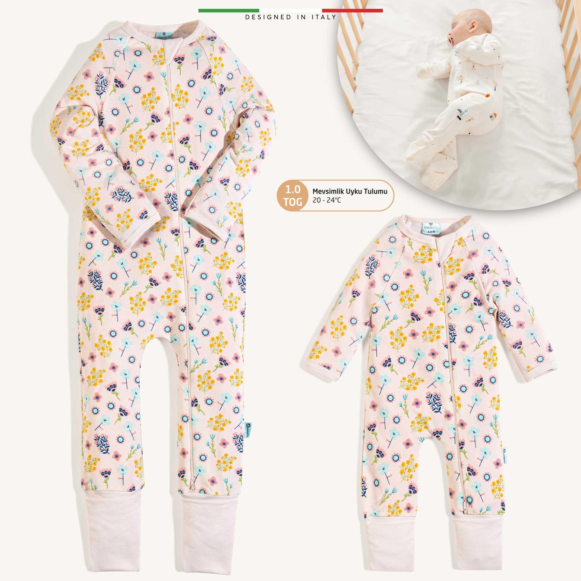 EleleLife Mevsimlik Çoçuk/Bebek Uyku Tulumu 1 Tog Pudra Flor
