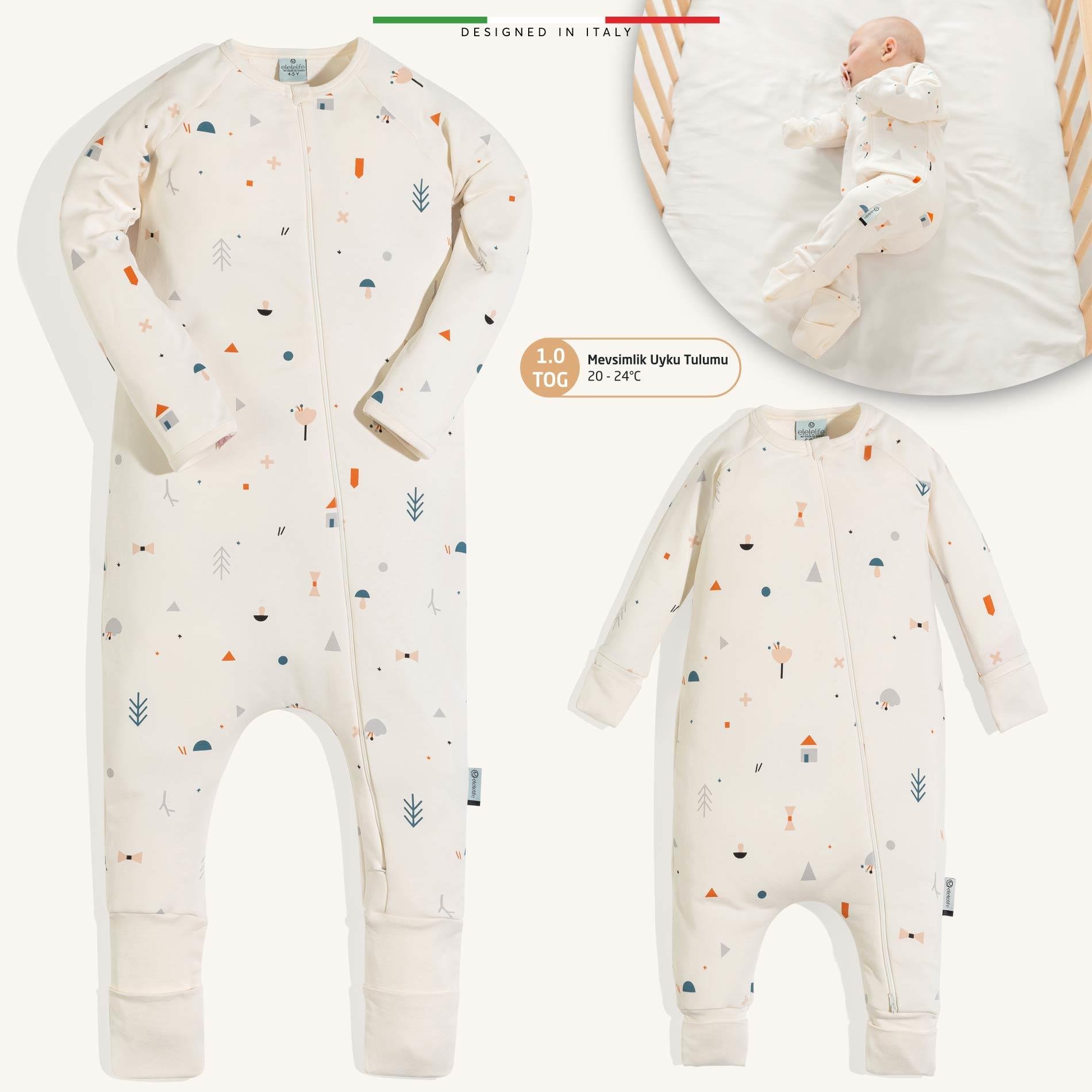 EleleLife Mevsimlik Çoçuk/Bebek Uyku Tulumu 1 Tog Krem Mono