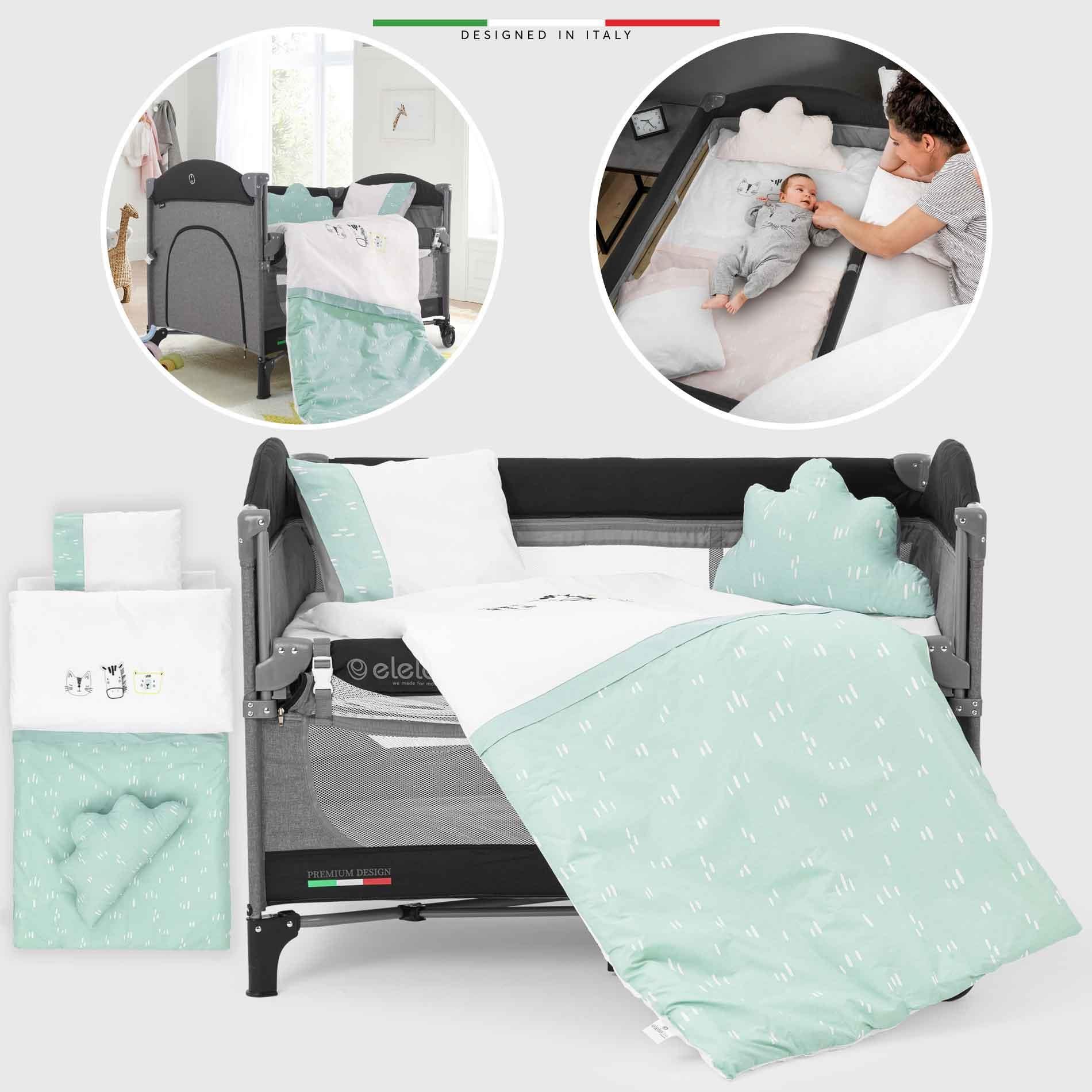 EleleLife Rain 6 Parça Oyun Parkı Park Yatak Bebek Uyku Seti Mint
