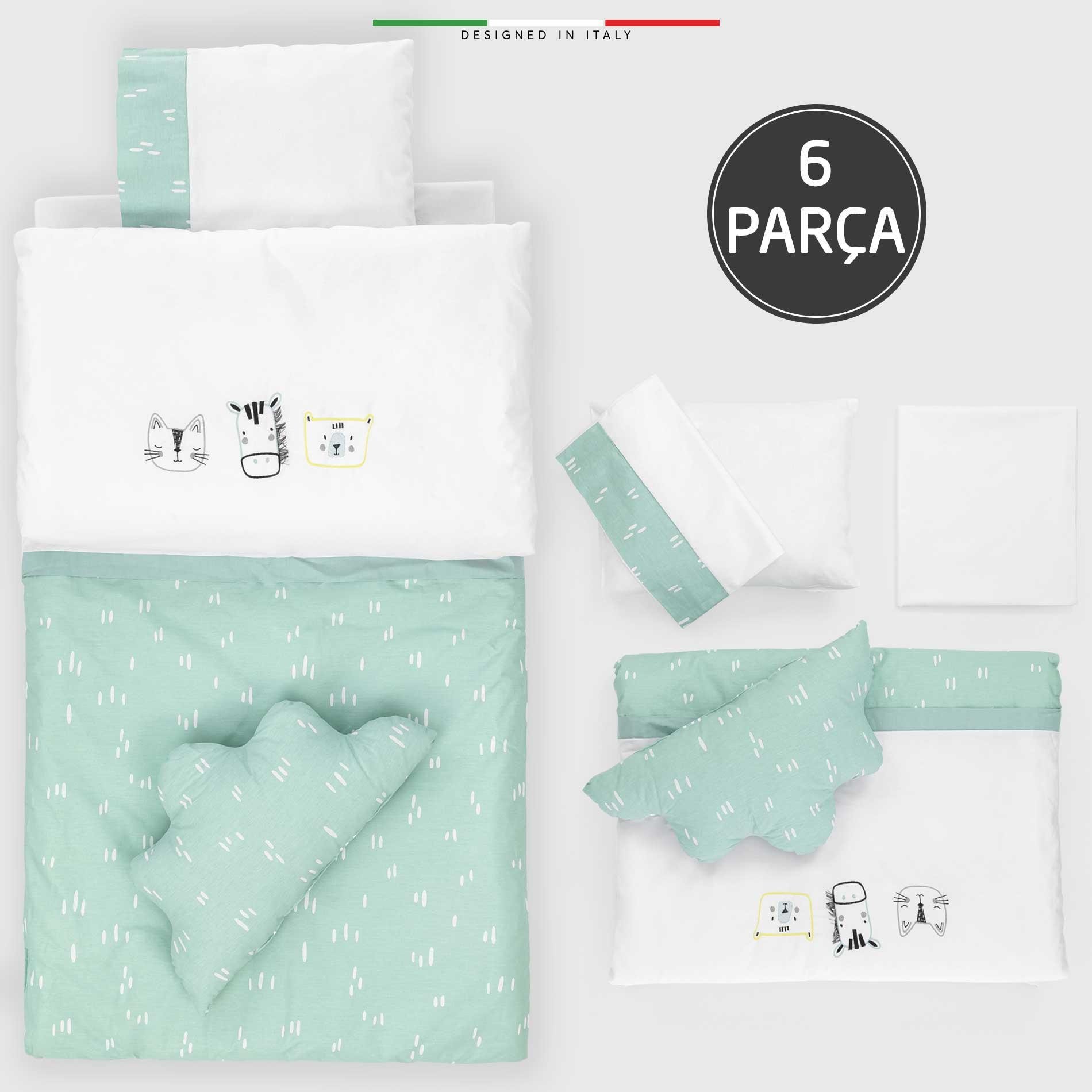 EleleLife Rain 6 Parça Oyun Parkı Park Yatak Bebek Uyku Seti Mint