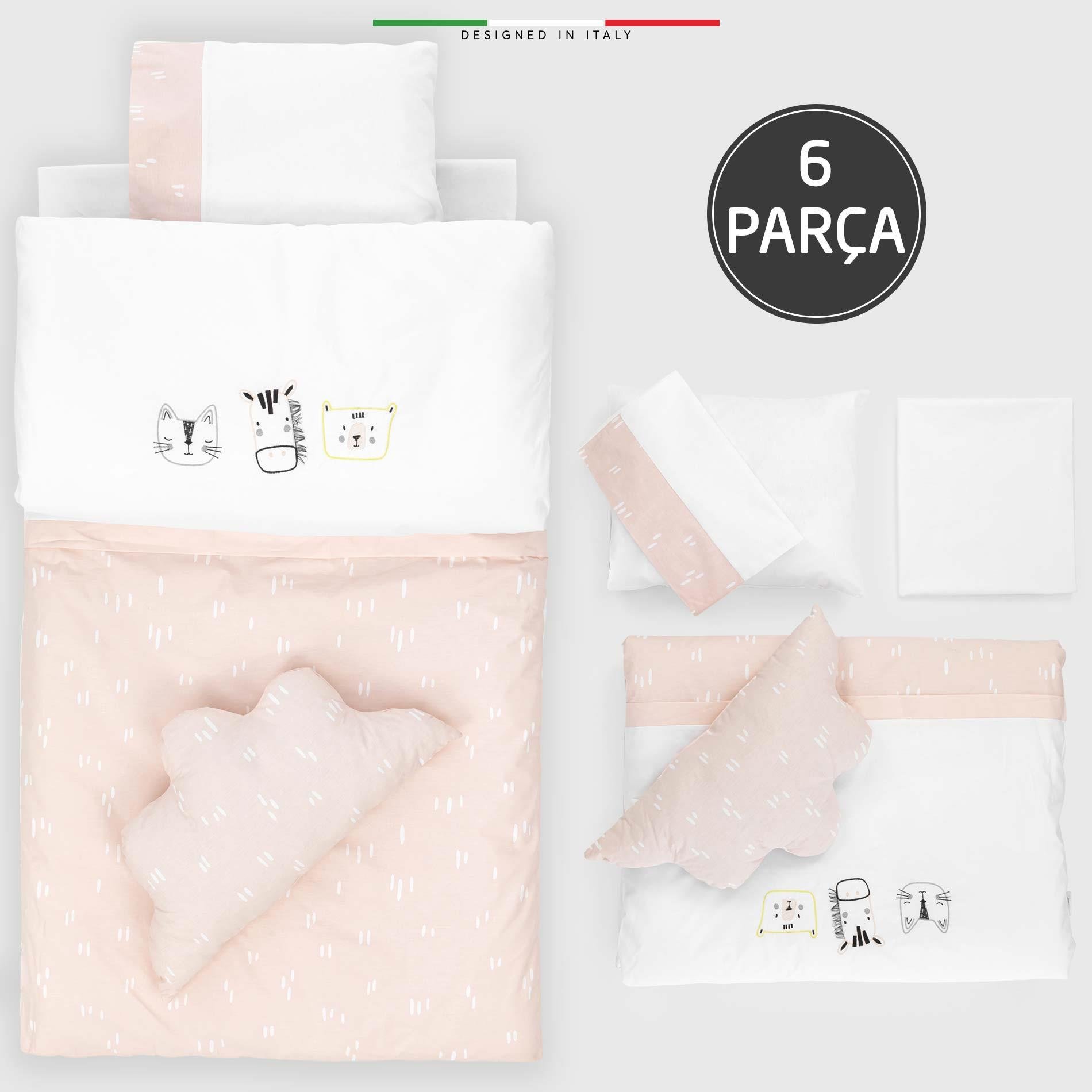 EleleLife Rain 6 Parça Oyun Parkı Park Yatak Bebek Uyku Seti Pudra