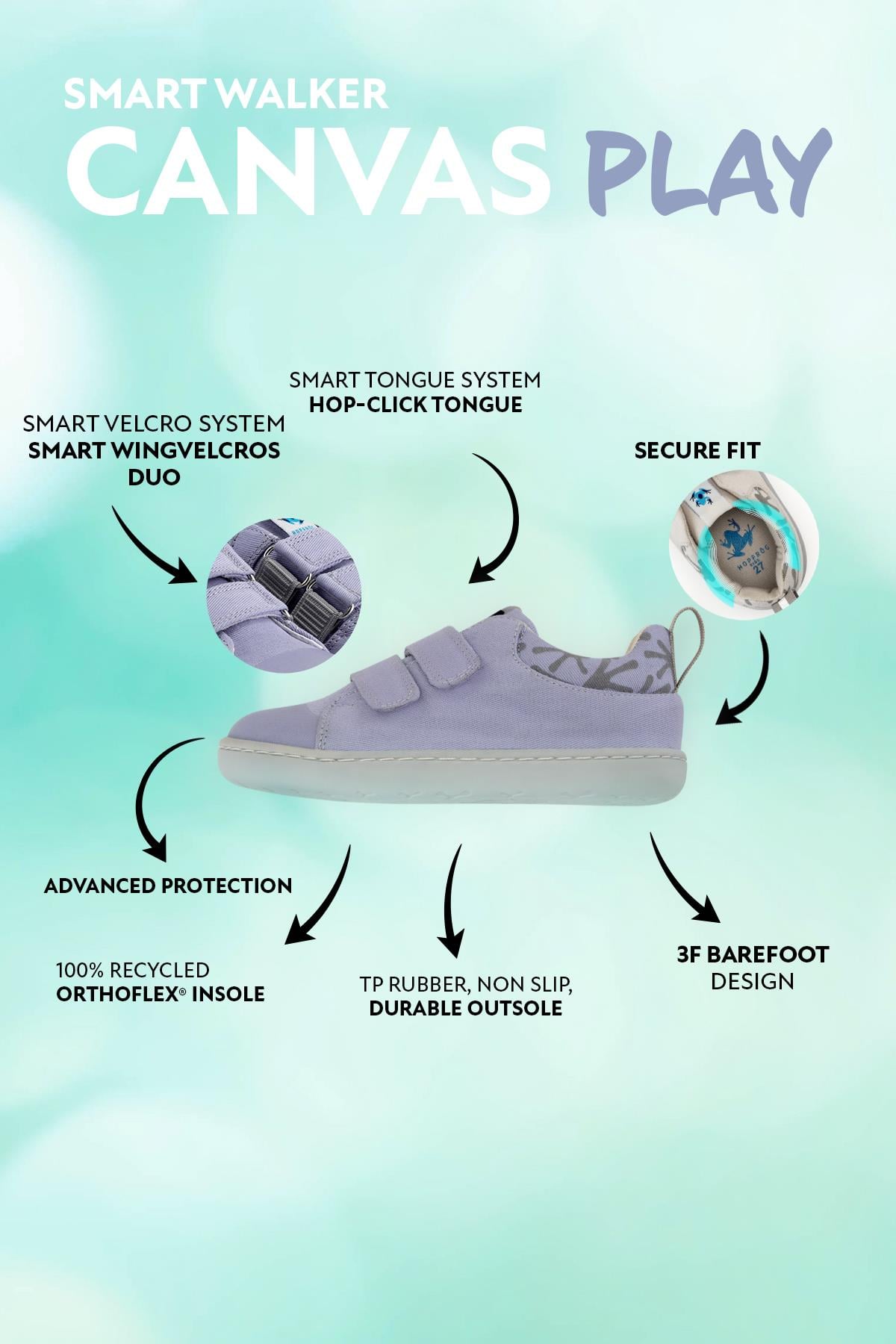 Smart Walker Canvas Play Lila Barefoot Çocuk Ayakkabı