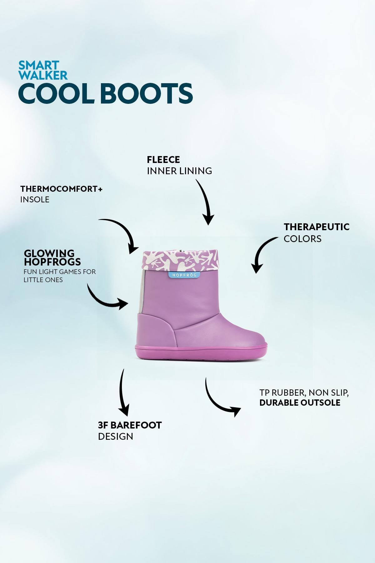 Smart Walker Cool Boots Purple Light Barefoot Kids Shoes