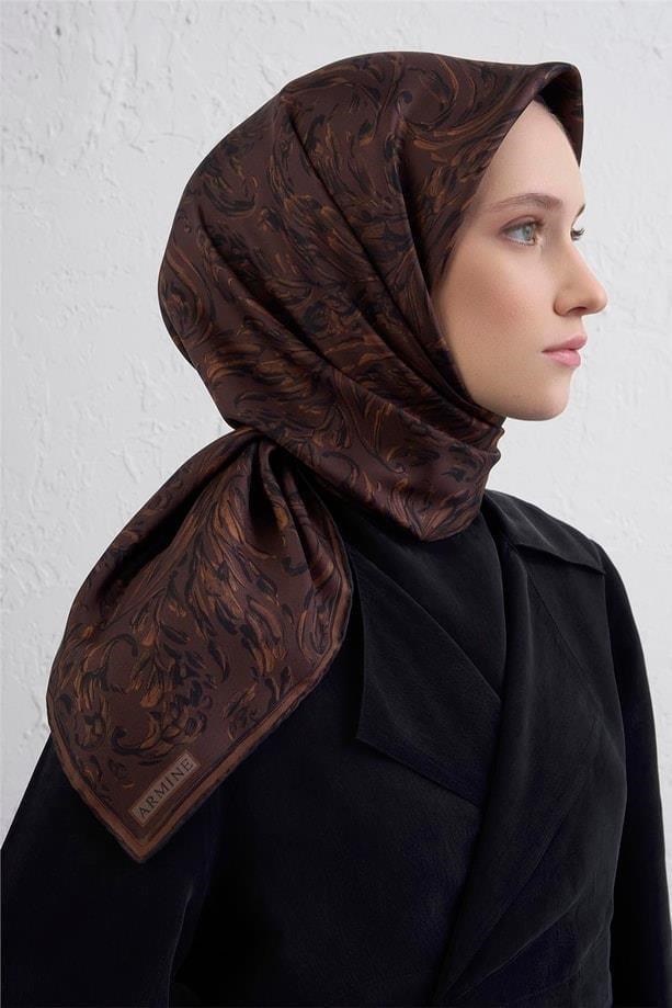 Armine İpek Eşarp 2026 Kış - 9431-80 Kahverengi Twill
