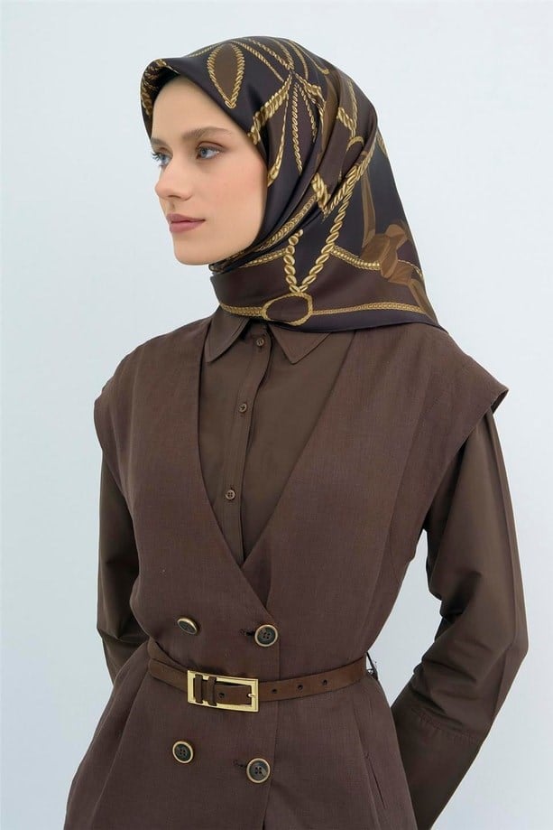 Armine İpek Eşarp 2026 Yaz - 9531-85 Kahverengi Twill 
