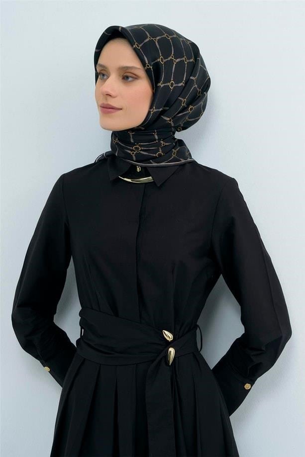 Armine İpek Eşarp 2026 Yaz - 9538-84 Siyah Twill