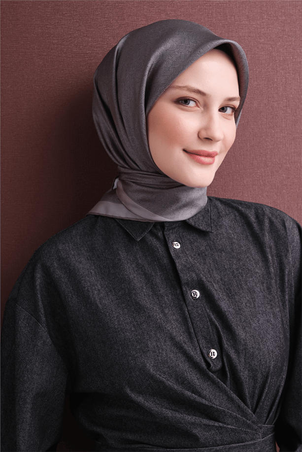 Armine İpek Eşarp 2027 Kış - 9601-56 Antrasit Gri Twill