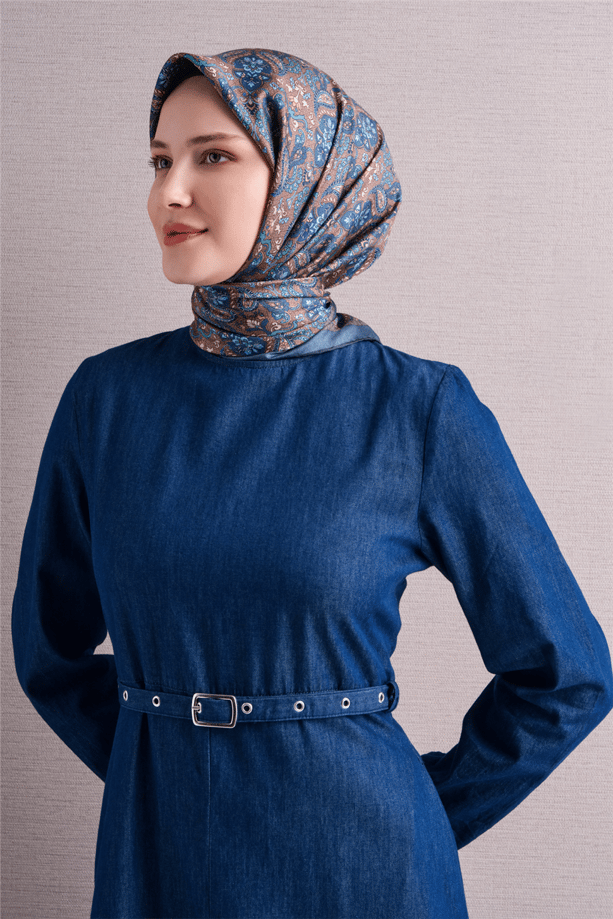 Armine İpek Eşarp 2027 Kış - 9609-34 Mavi Twill