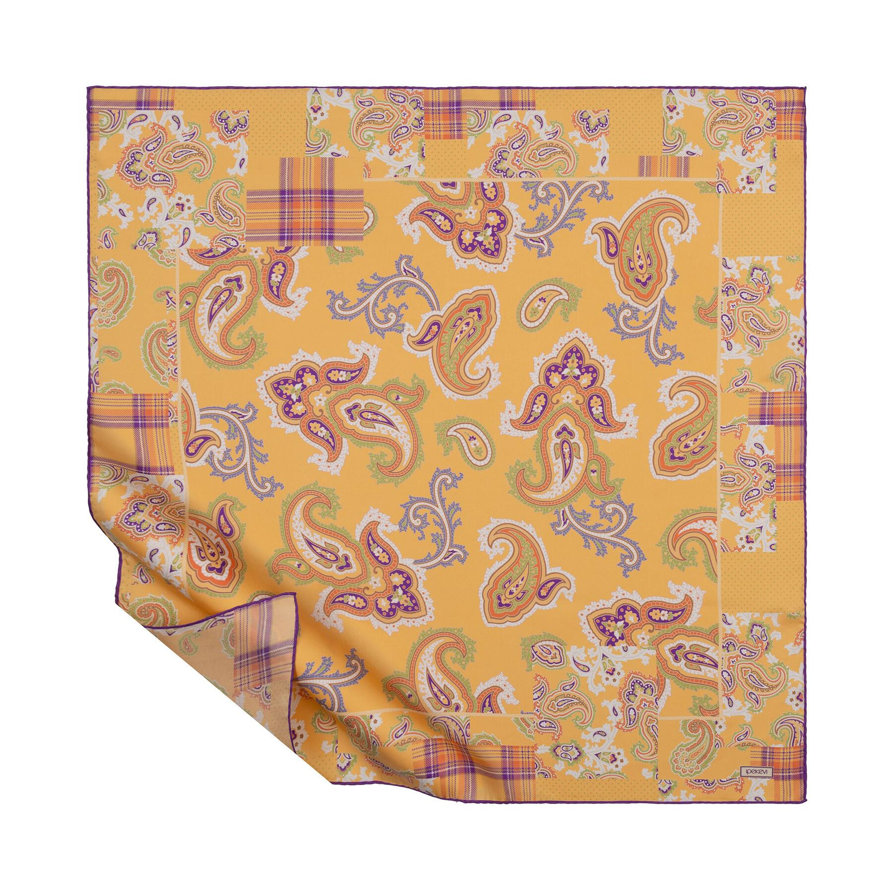 İpekevi Twill İpek Eşarp - Patchwork Desenli - Sarı