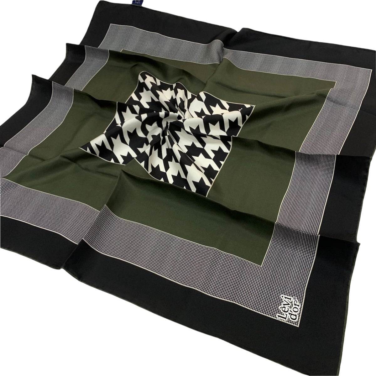 Levidor Twill İpek Eşarp - Kazayağı Desen - Haki