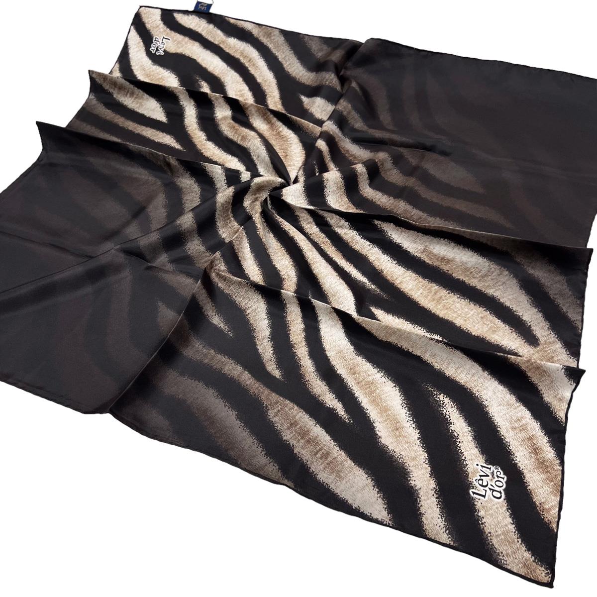 Levidor Twill İpek Eşarp - Zebra Desen - Siyah Taş