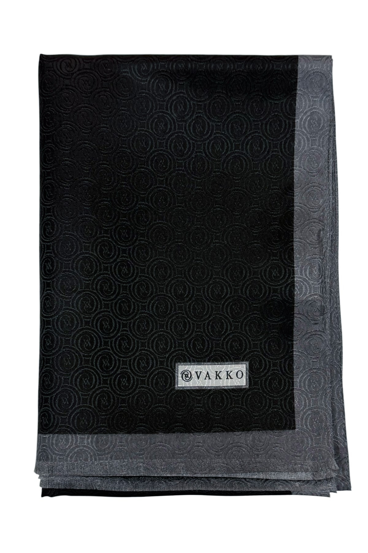 Vakko Jakarlı İpek Şal - Helezon Monogram - Siyah Gri