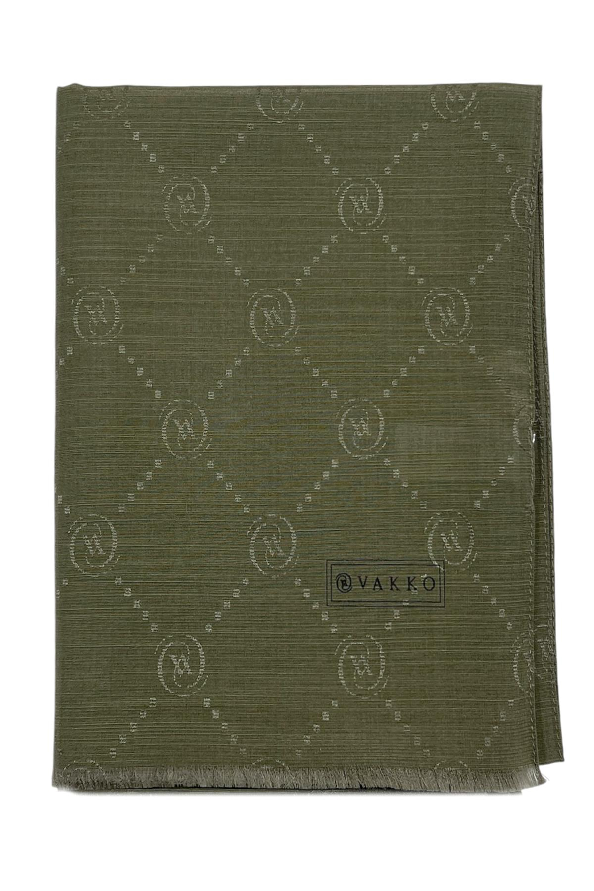 Vakko Pamuk İpek Şal - Monogram - Soft Haki