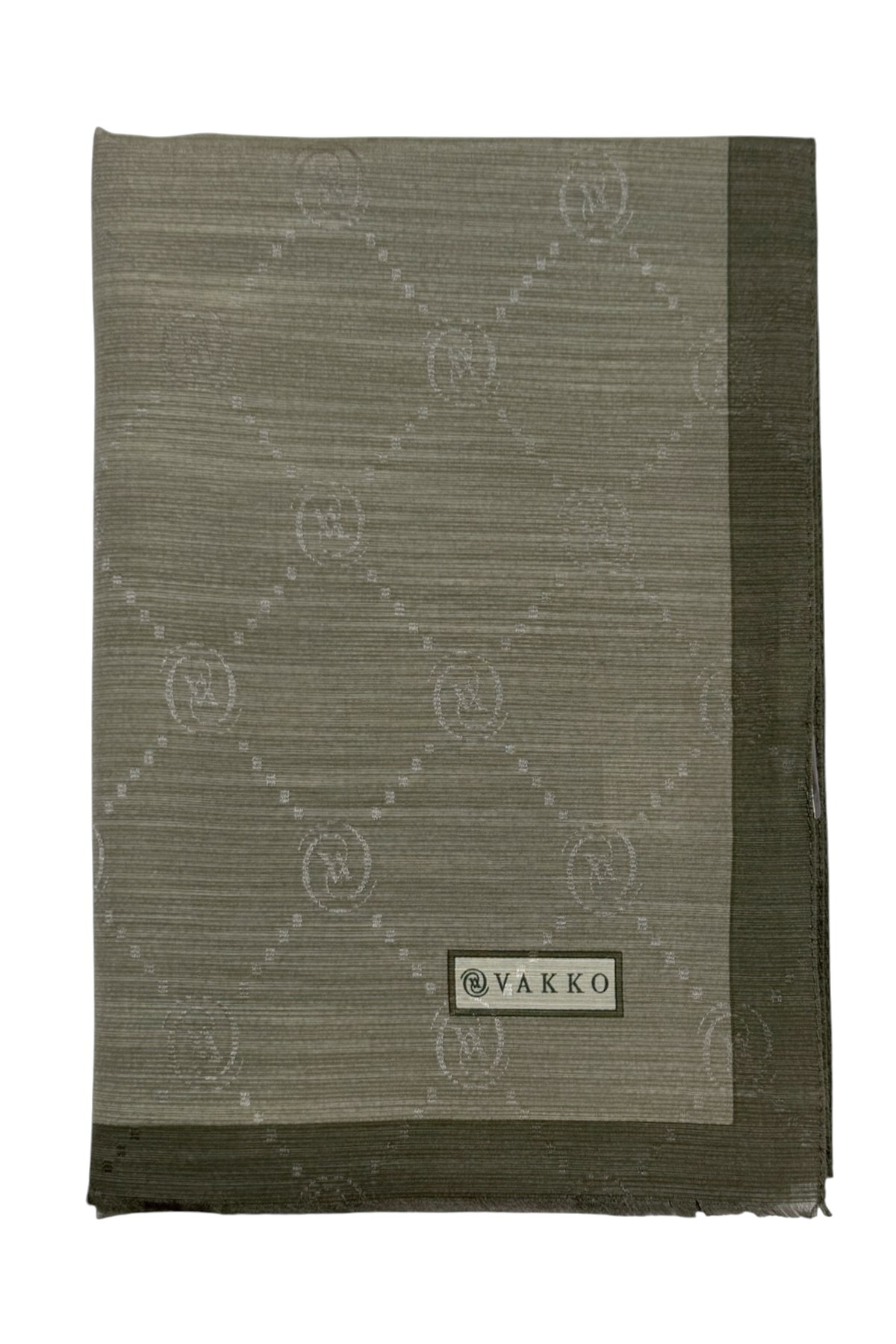 Vakko Pamuk İpek Şal - Şeritli Monogram - Soft Haki