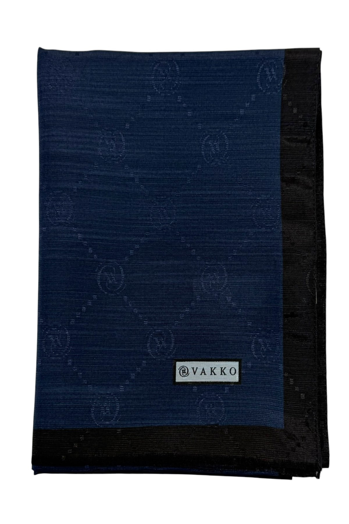 Vakko Pamuk İpek Şal - Şeritli Monogram - Yeni Lacivert