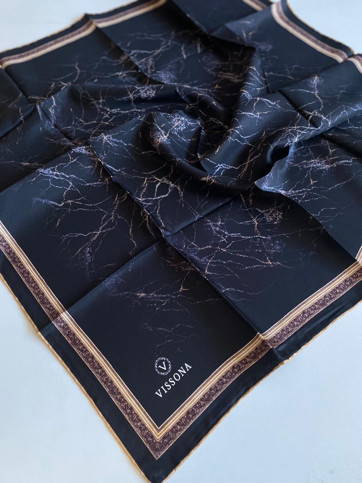 Vissona Twill İpek Eşarp - 60307 - 0001  Siyah