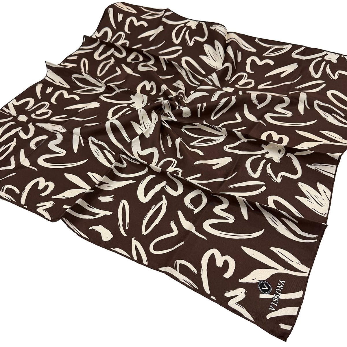 Vissona Twill İpek Eşarp - 60337 - 0007 Kahverengi