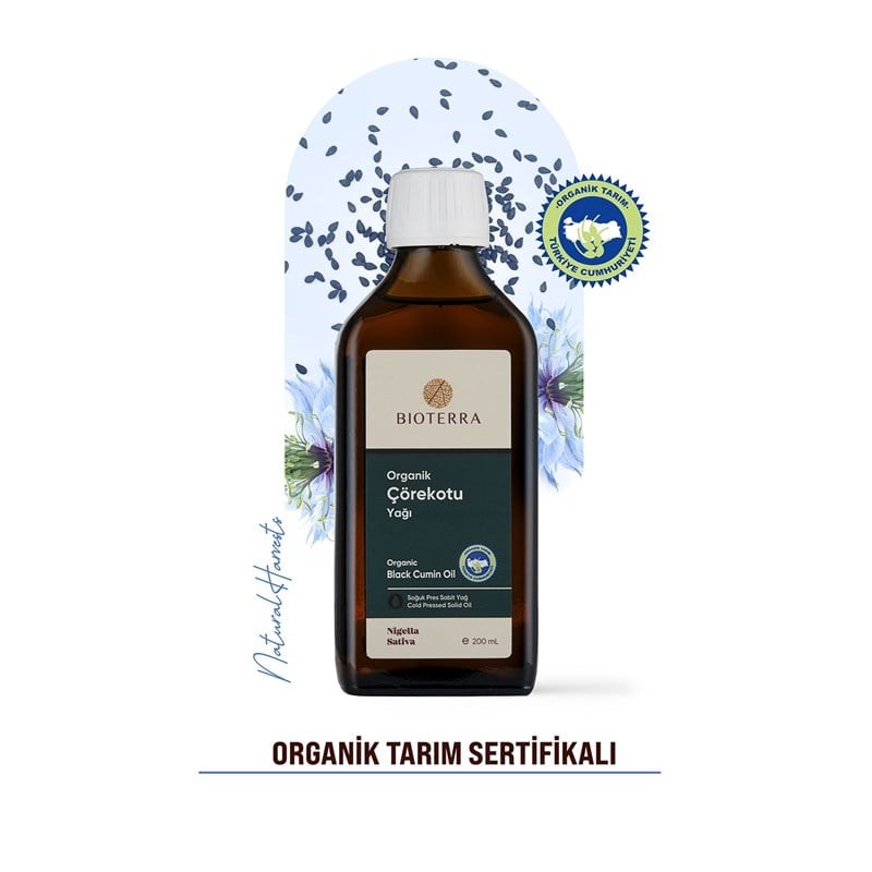 Bioterra Organik Çörekotu Yağı – Soğuk Pres, Katkısız Nigella Sativa 200 ml | Organic Black Cumin Oil