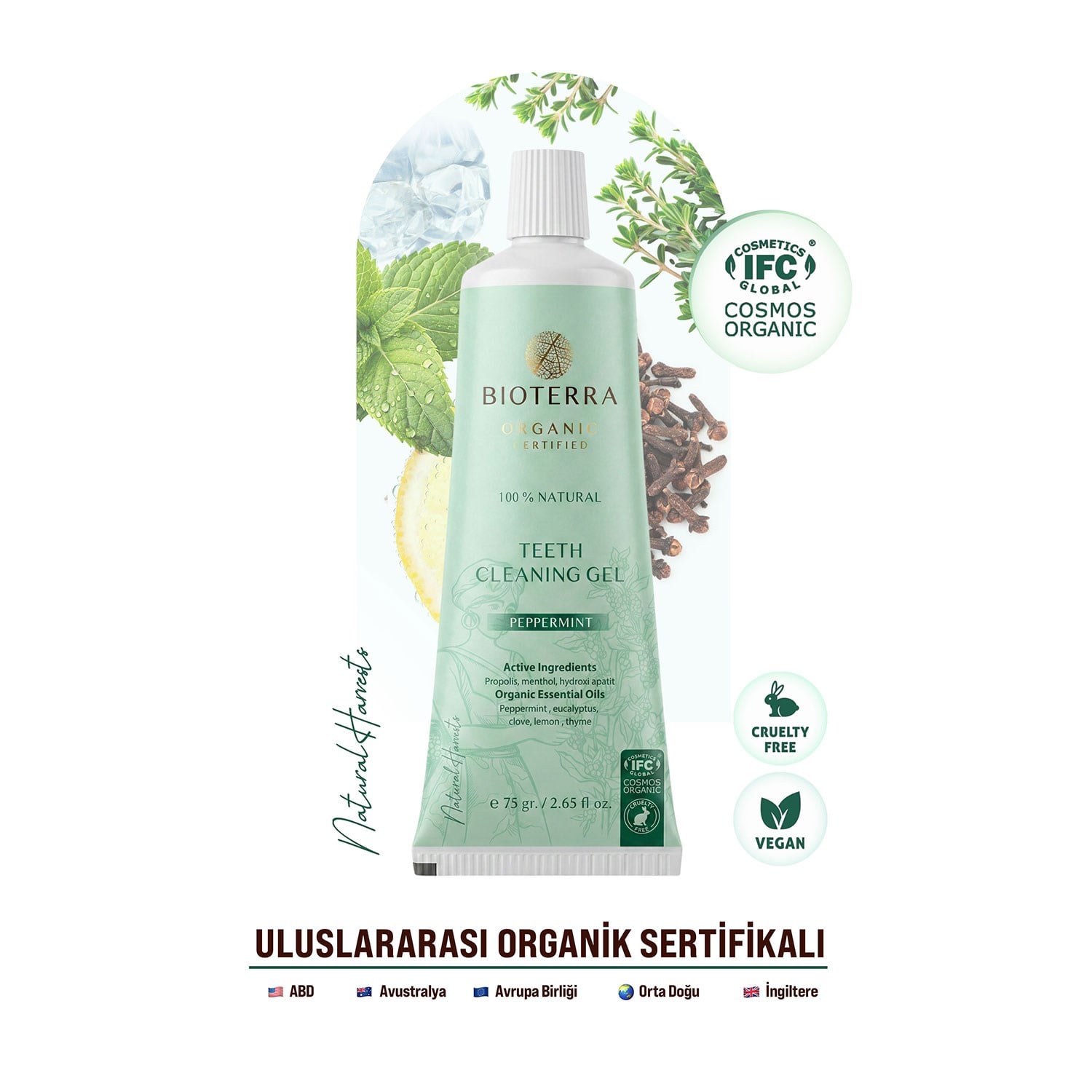 Bioterra Organik Diş Macunu 75 gr – Florürsüz, Hidroksiapatitli, Propolisli Doğal Ağız Bakım Jeli