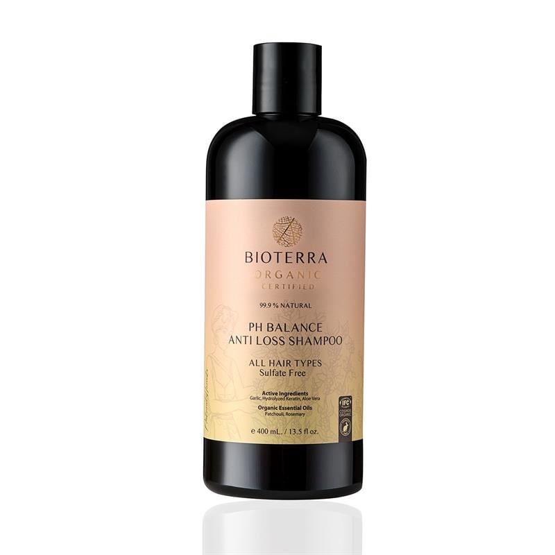 Bioterra Organik pH Balance Dökülme Karşıtı Şampuan – Sarımsak, Keratin ve Aloe Vera İçeren Sülfatsız Bakım 400 ml | pH Balance Anti Loss Shampoo
