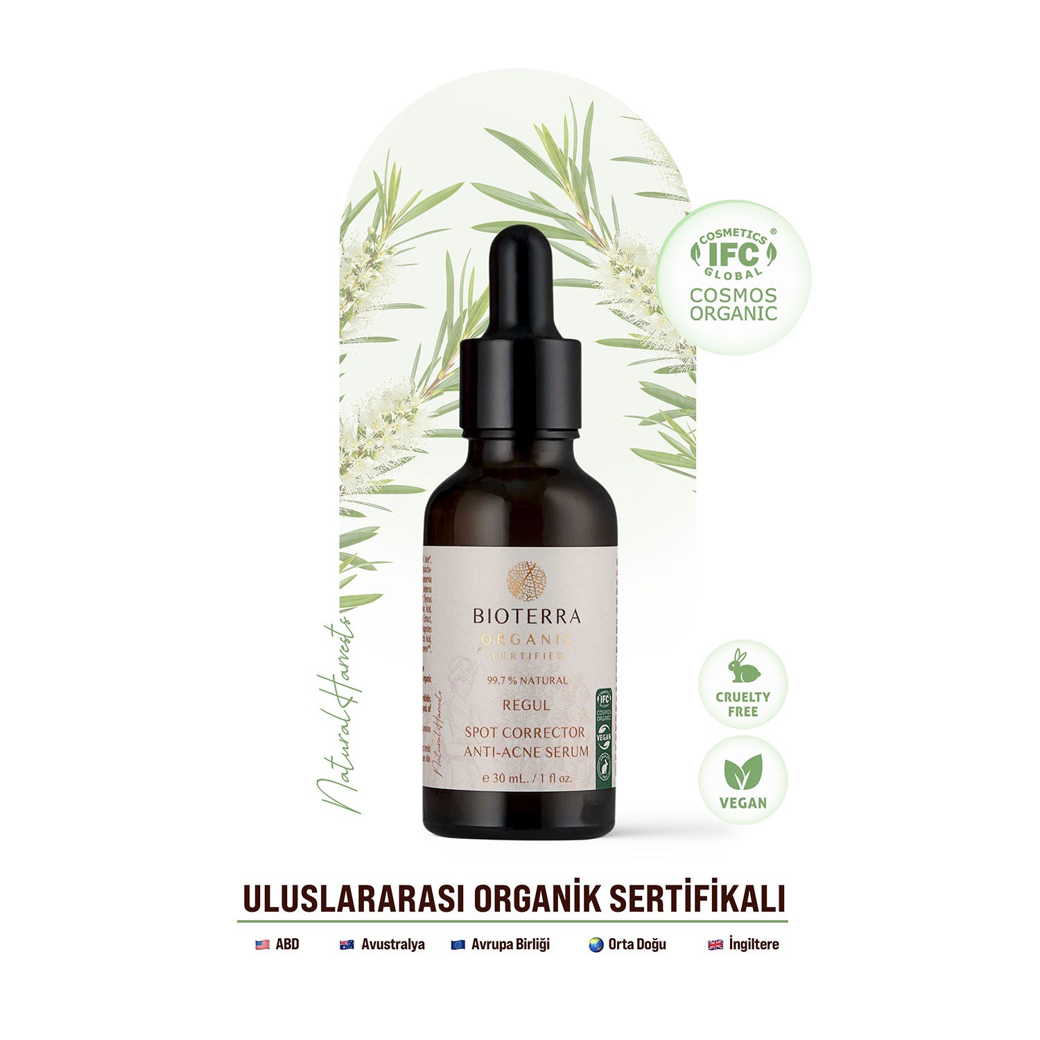 Bioterra Organik Yağlı ve Akneye Eğilimli Ciltler İçin Gözenek & Leke Görünümü Bakım Serumu - Regul Serum 30 ml