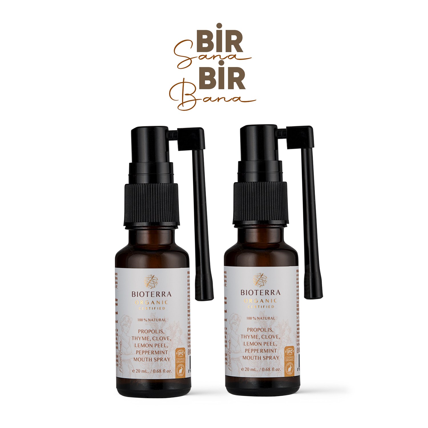 Organik Ağız Bakım Spreyi 2'li Set - Bir Sana Bir Bana Propolis, Kekik, Karanfil ve Naneli Ferahlatıcı Sprey 2x20 ml | Propolis Mouth Spray