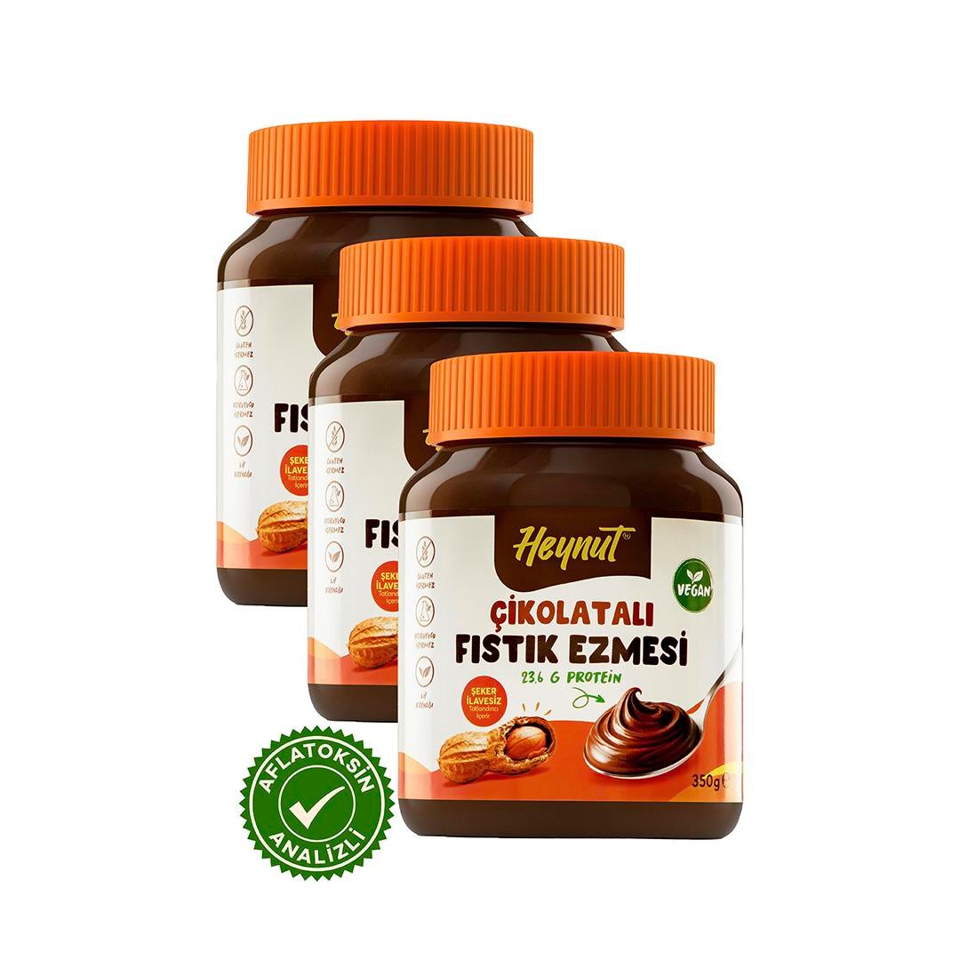 Şeker ilavesiz Çikolatalı Fıstık Ezmesi 350g x 3 Adet