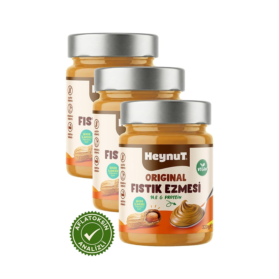 HeynuT Original Şeker İlavesiz Fıstık Ezmesi 320g x 3 Adet