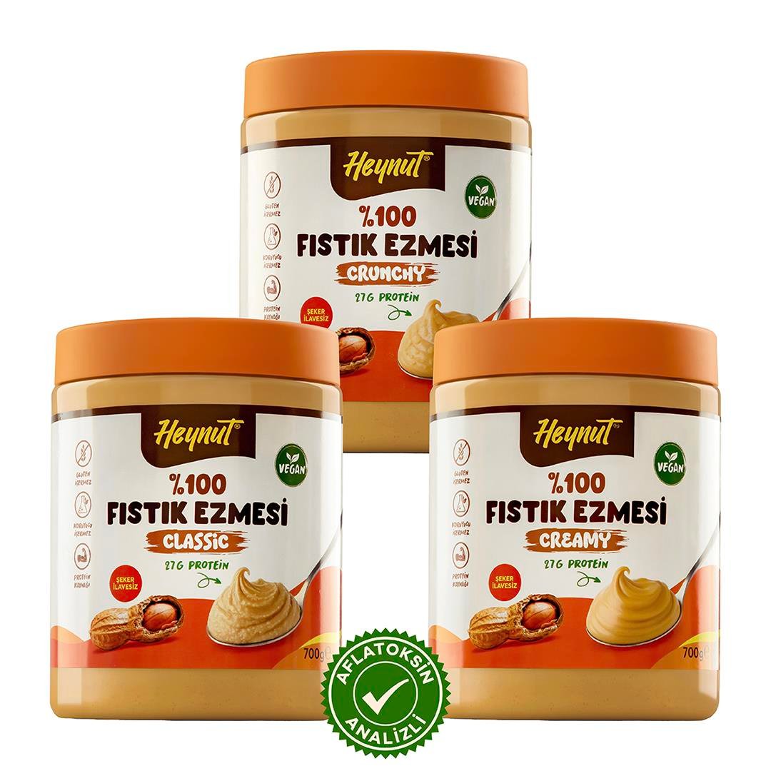 Şeker ilavesiz %100 Fıstık Ezmesi Karma 700gr x 3 Adet