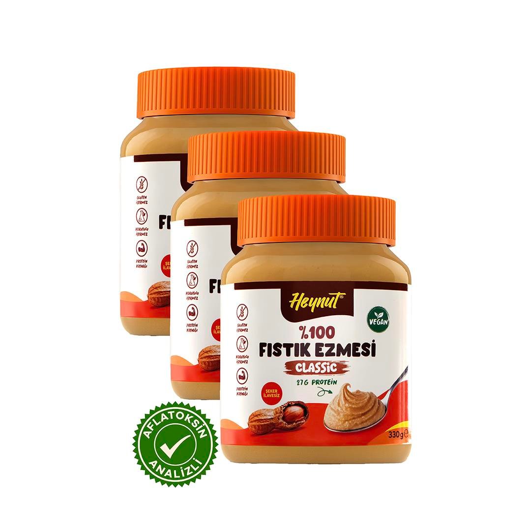 Şeker ilavesiz %100 Fıstık Ezmesi (Klasik Kıvam) 330g x 3 Adet