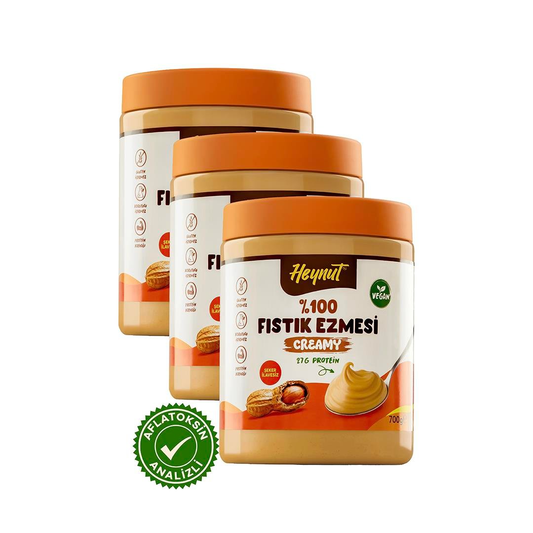 Şeker ilavesiz %100 Fıstık Ezmesi (Akışkan Kıvam) 700g x 3 Adet 
