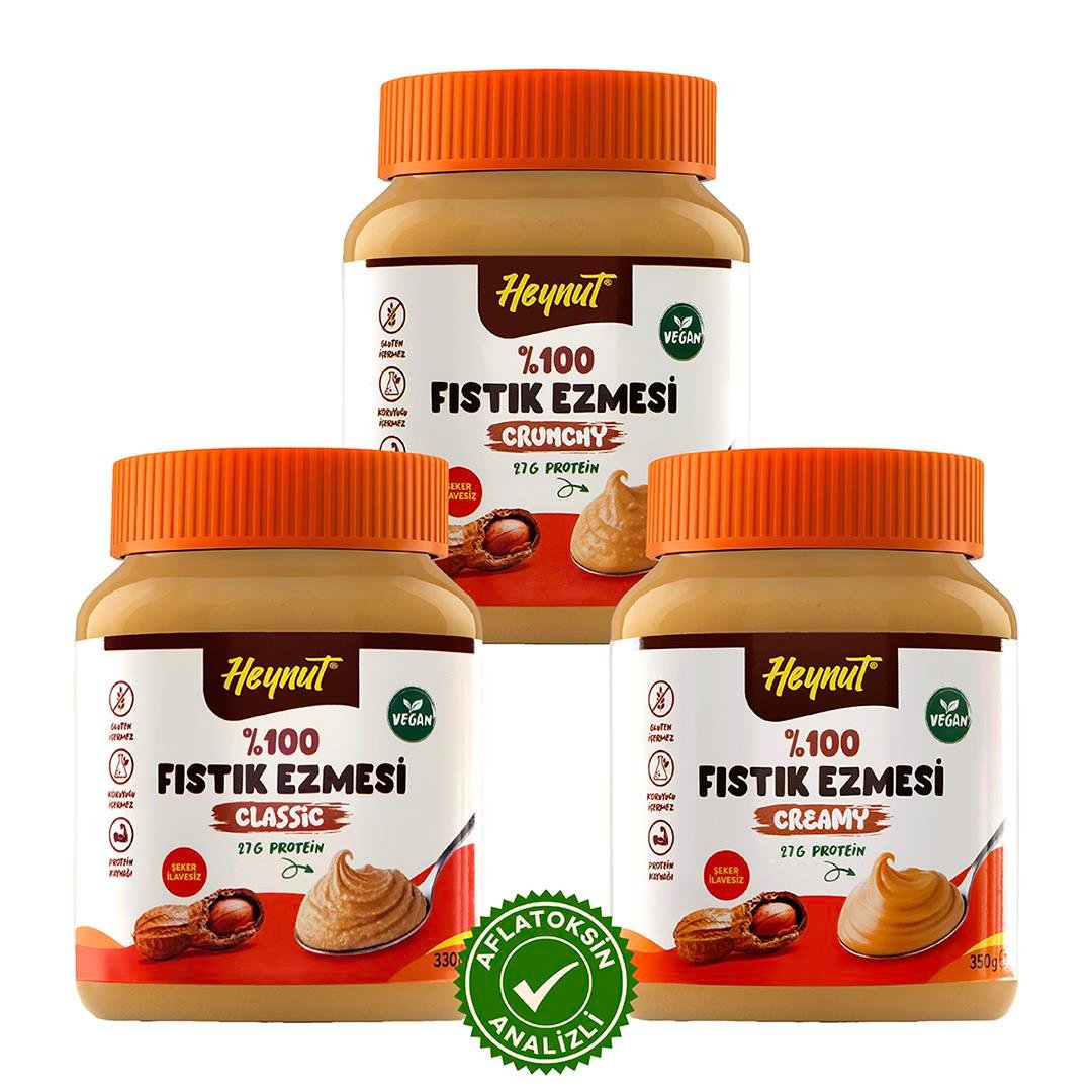 Şeker ilavesiz %100 Fıstık Ezmesi Karma 350g x 3 Adet 