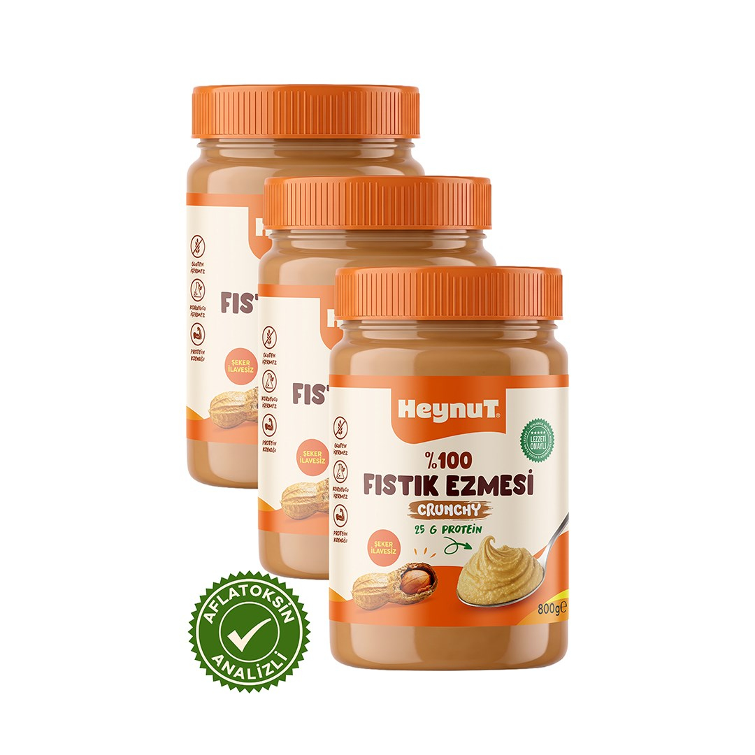 HeynuT %100 Fıstık Ezmesi (Parçacıklı) 800g x 3 Adet