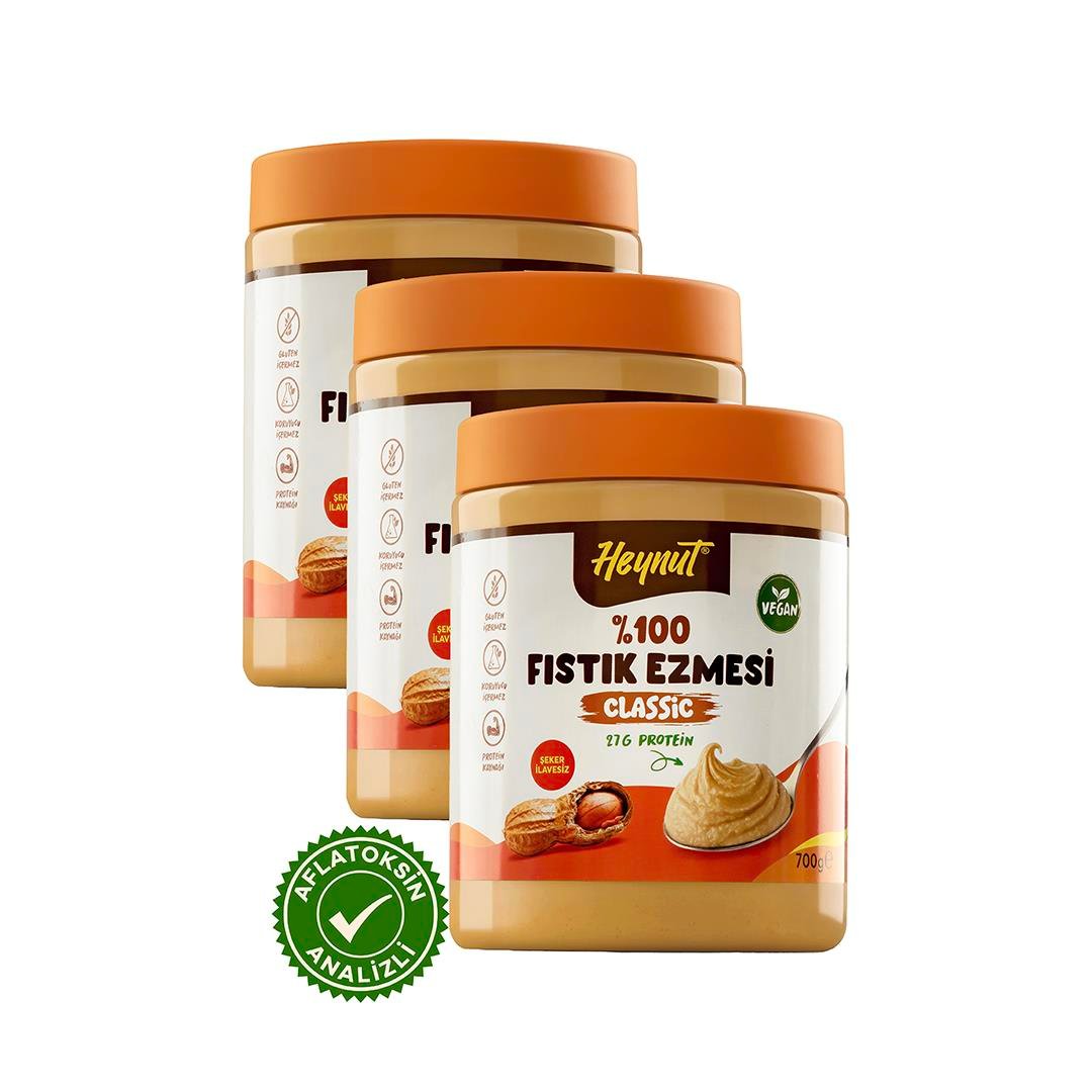 Şeker ilavesiz %100 Fıstık Ezmesi (Klasik Kıvam) 700g x 3 Adet