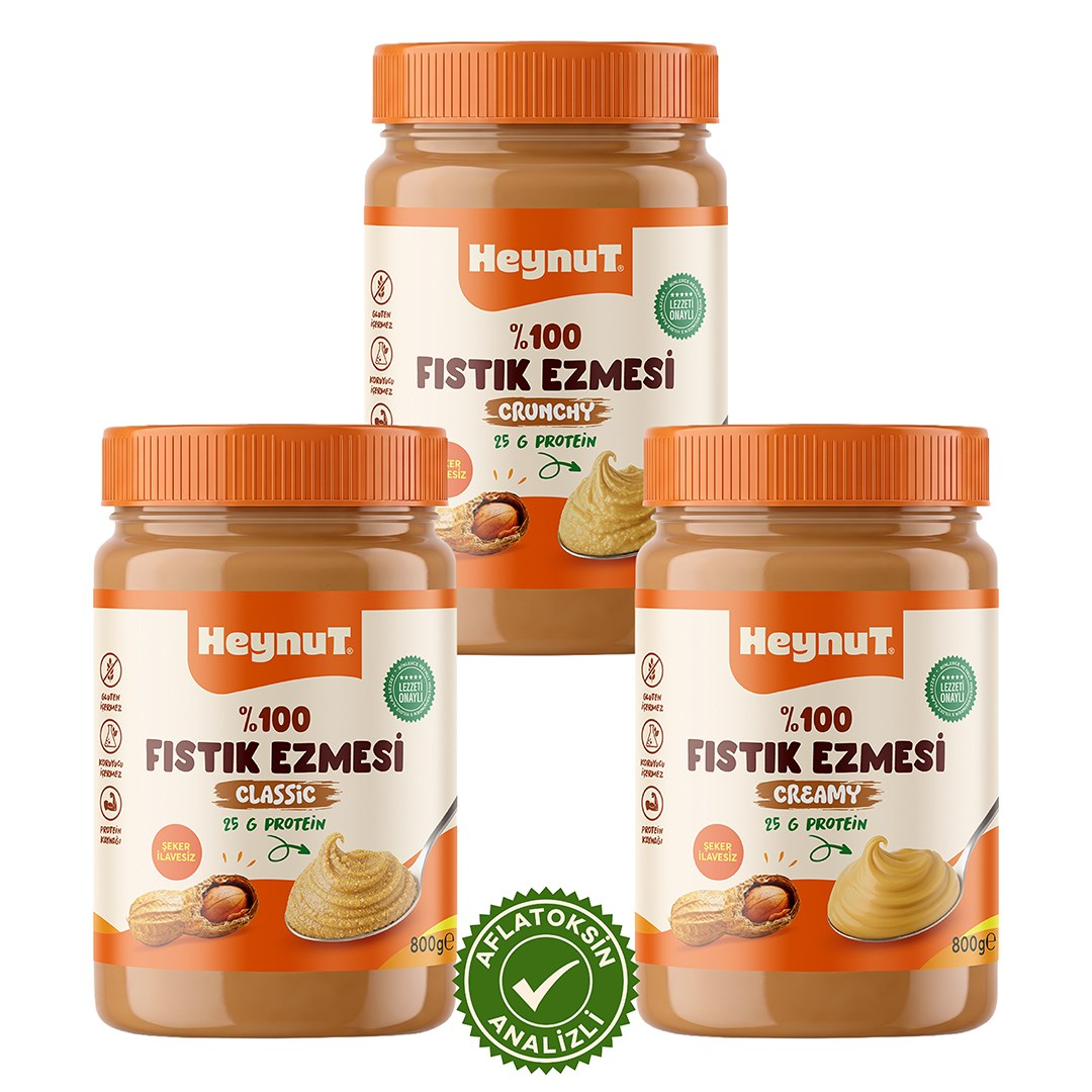 HeynuT %100 Fıstık Ezmesi Karma 800gr x 3 Adet