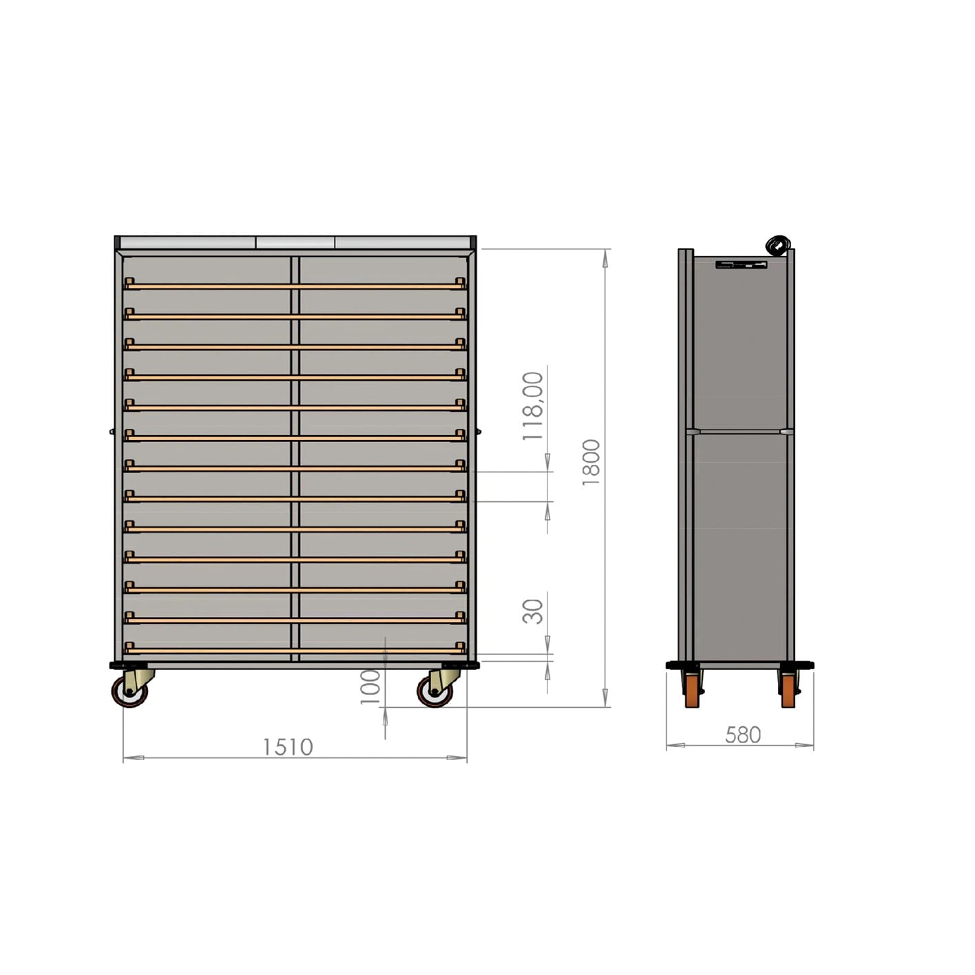 40x150 cm Kapalı Sistem Tahta Pasa Arabası (İnoks)