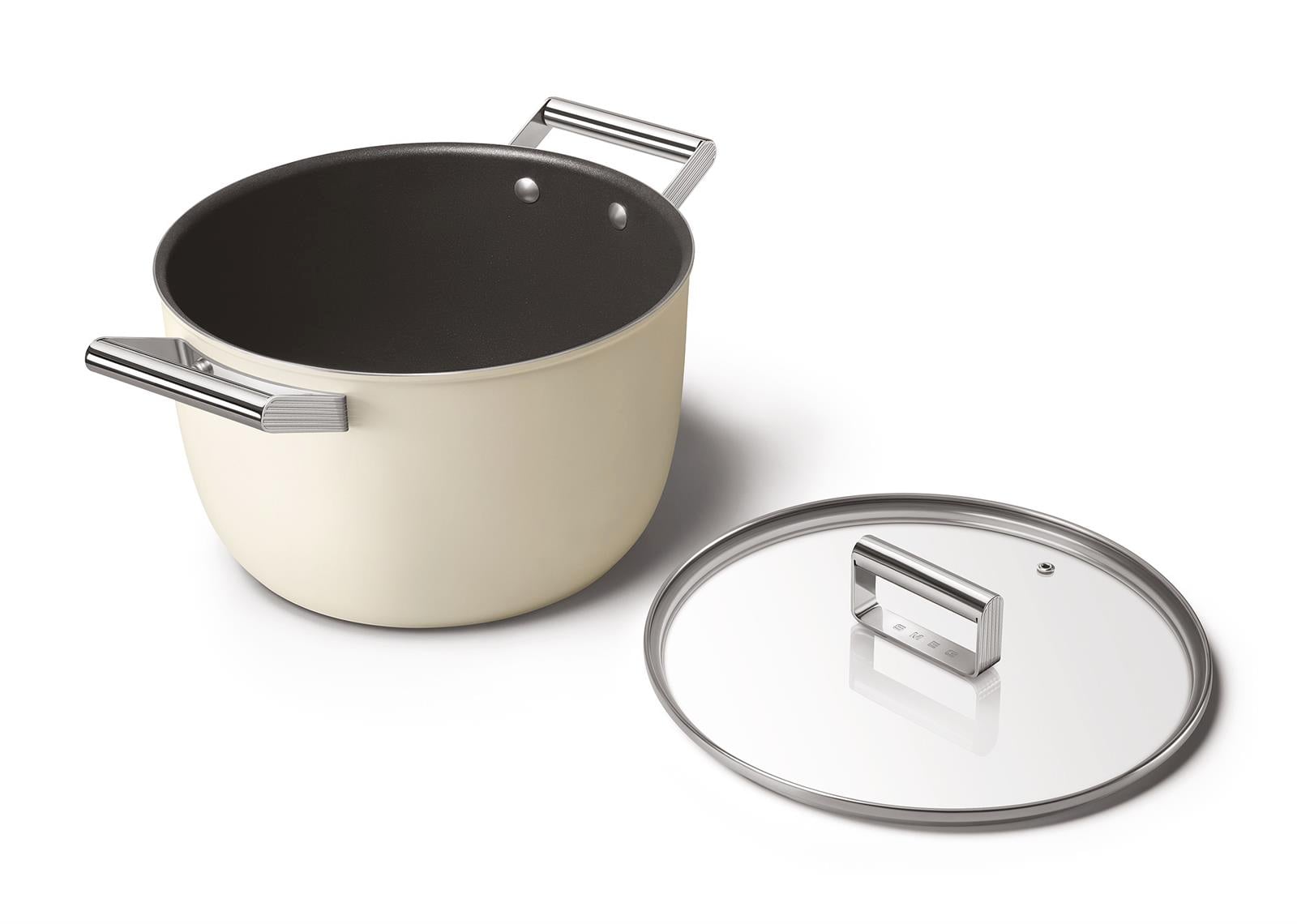 Smeg - Cookware 50's Style Krem Tencere Cam Kapaklı 26 cm