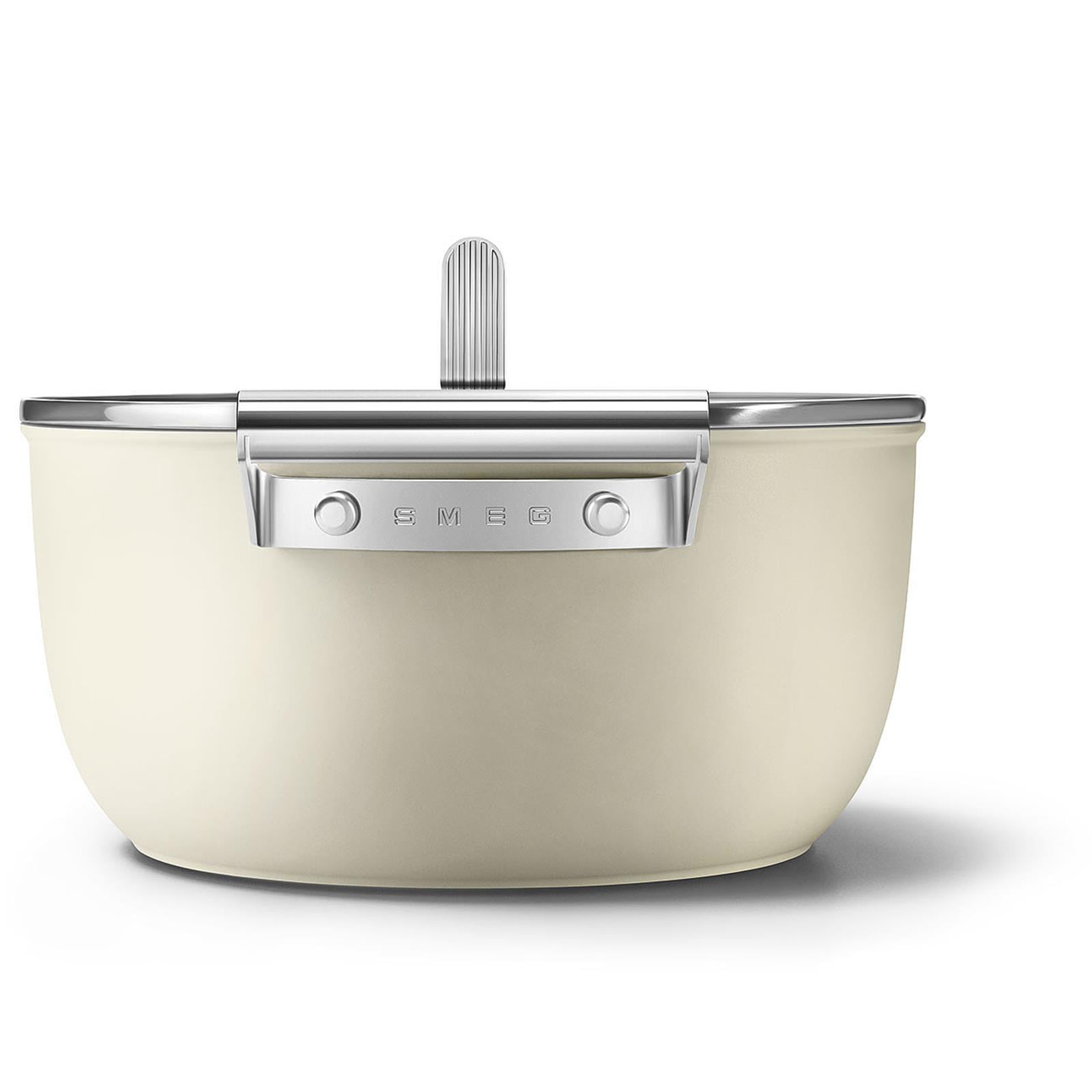 Smeg - Cookware 50's Style Krem Tencere Cam Kapaklı 24 cm