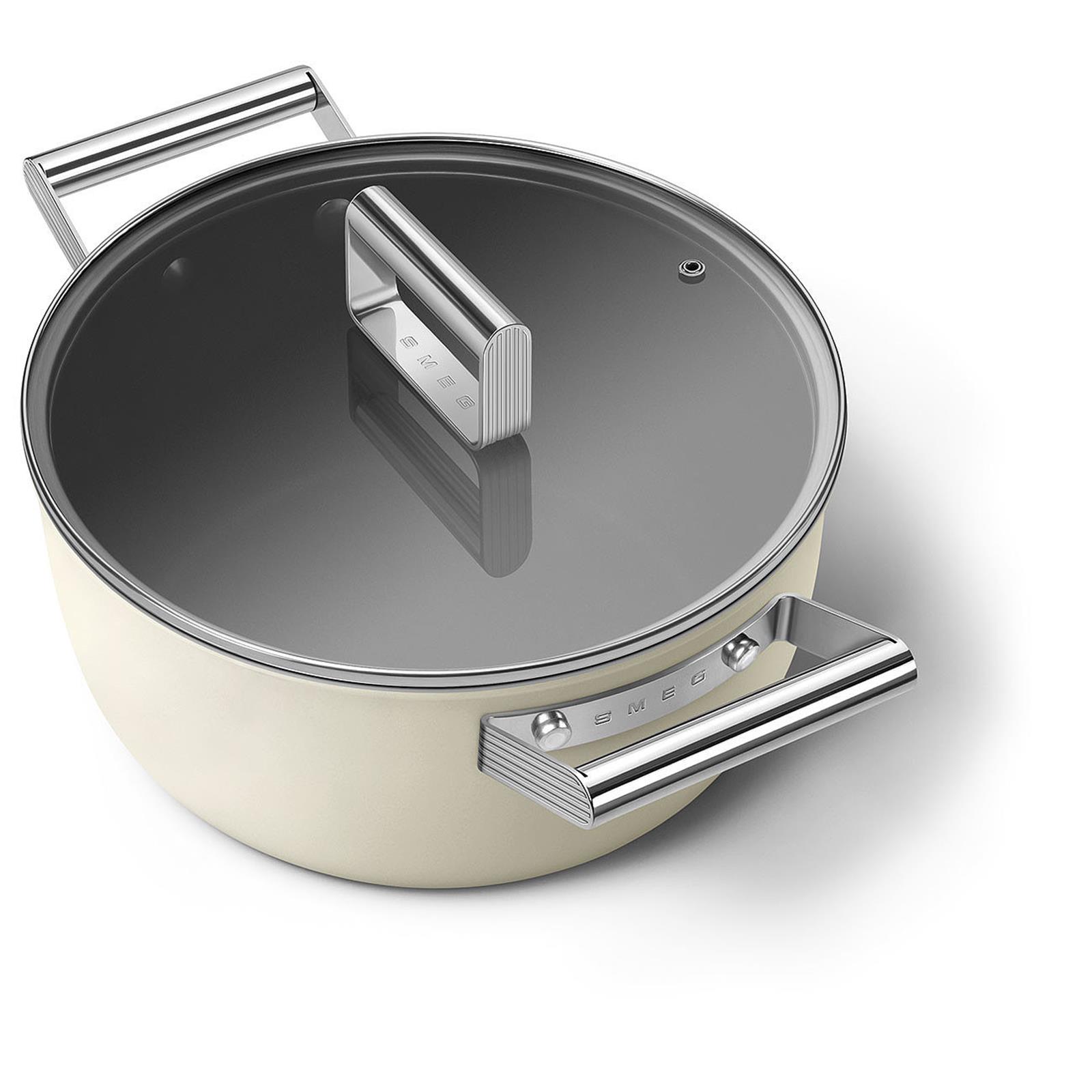 Smeg - Cookware 50's Style Krem Tencere Cam Kapaklı 24 cm