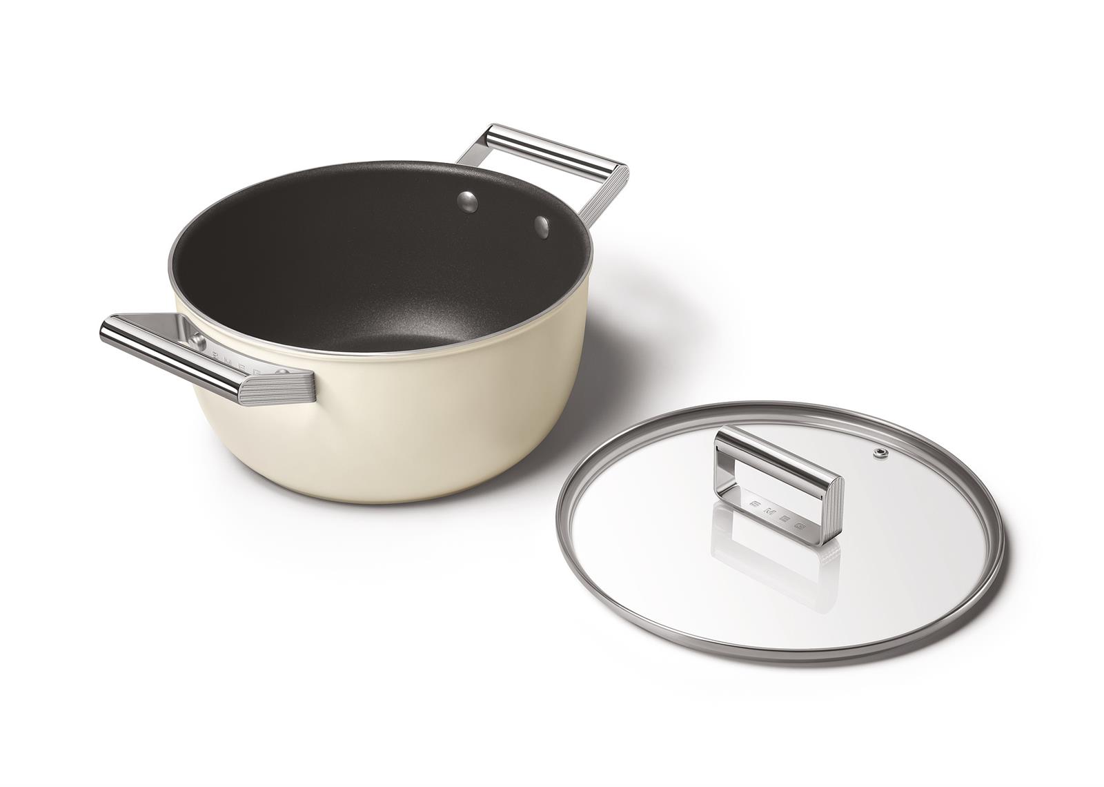 Smeg - Cookware 50's Style Krem Tencere Cam Kapaklı 24 cm