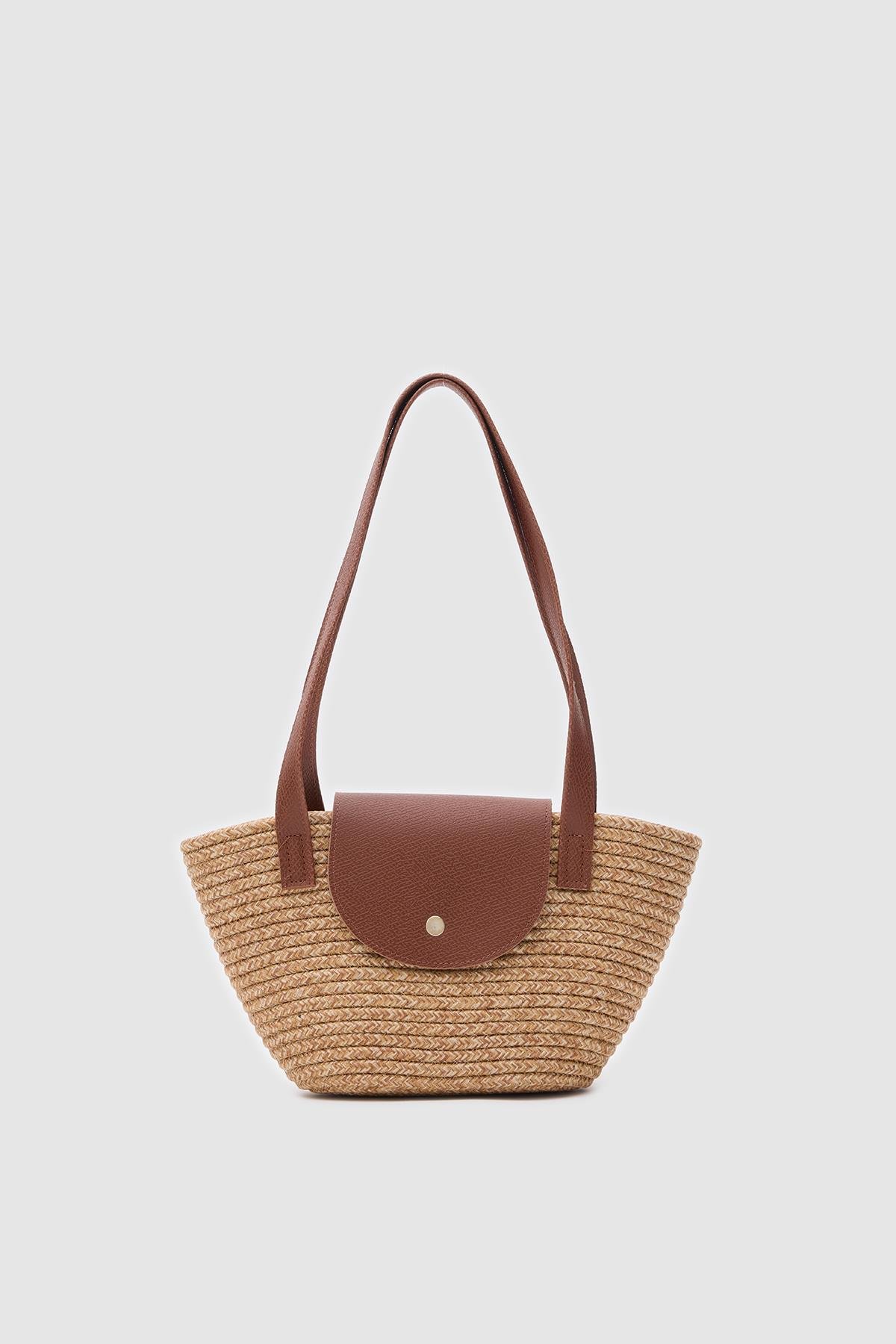 Maia Handmade Hasır Omuz Çantası Vizon