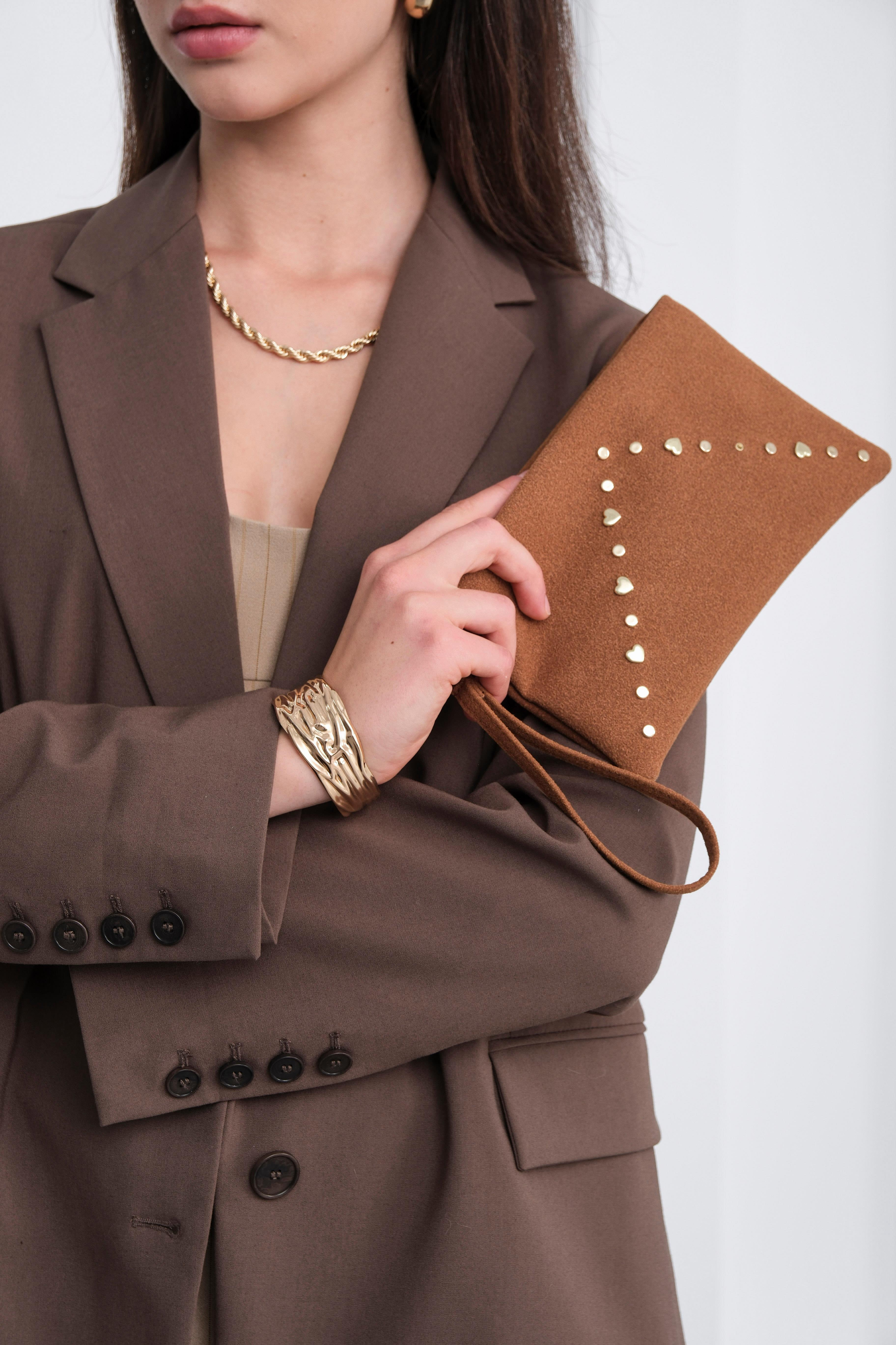 Geez Troklu Clutch Çanta Taba