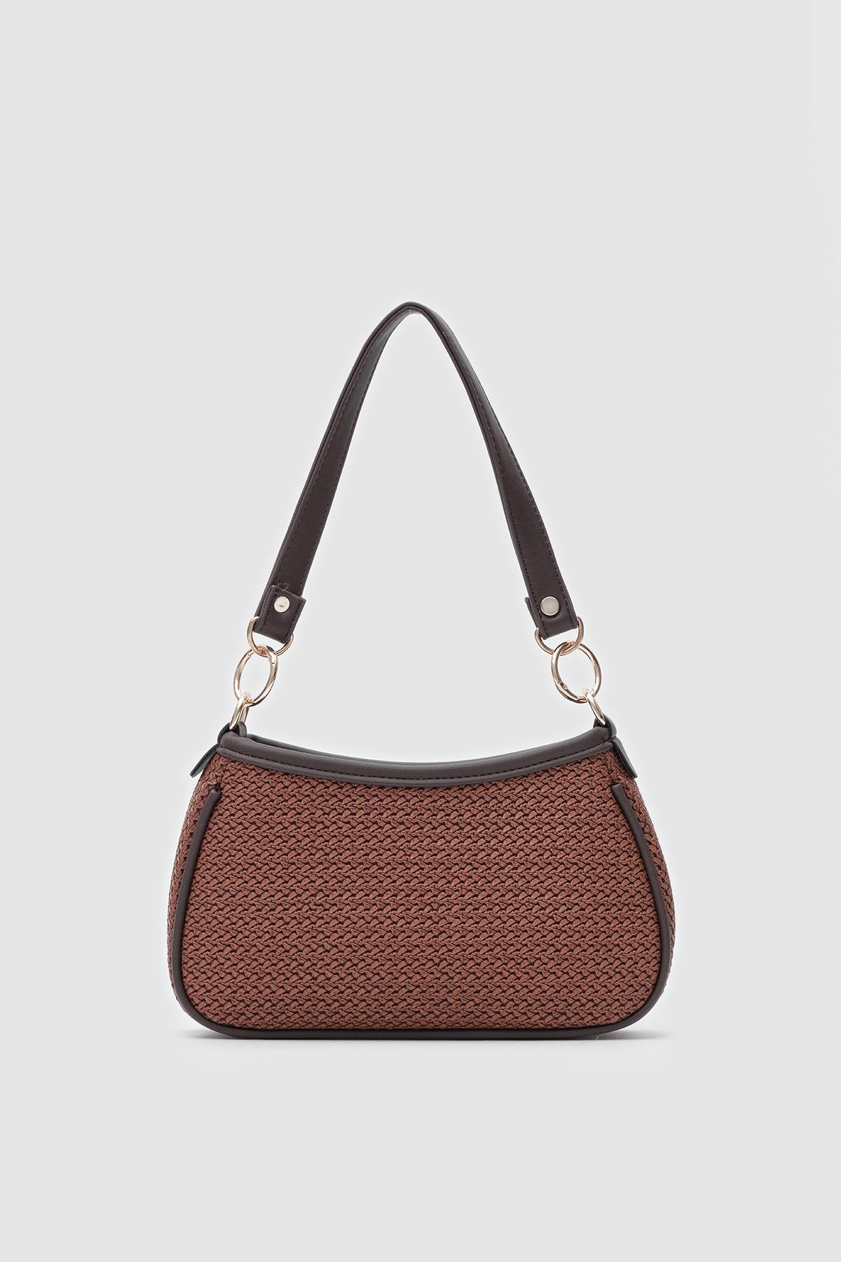 Farme Hasır Görünümlü Baget Çanta Tarçın