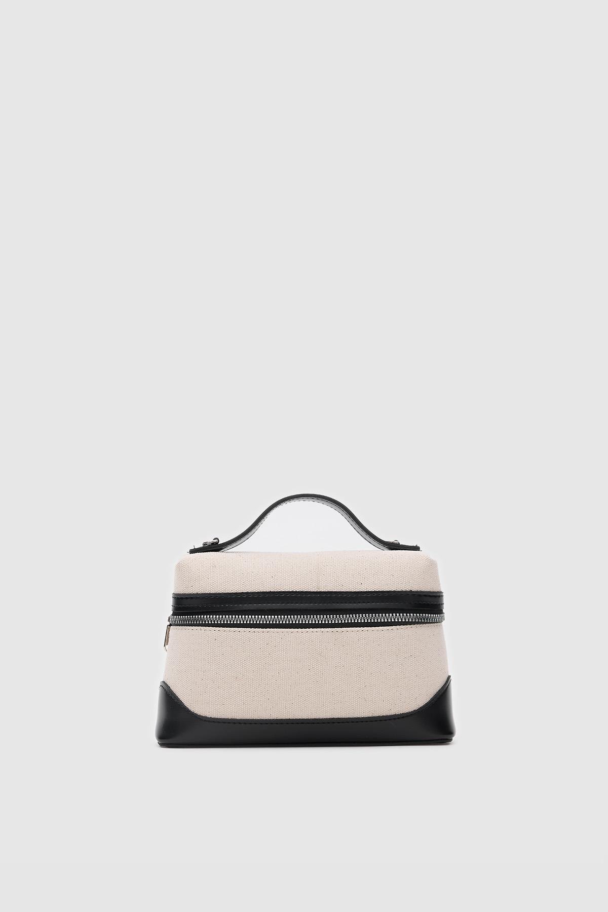 Yoko Box Bag El ve Çapraz Omuz Çanta Krem-Siyah
