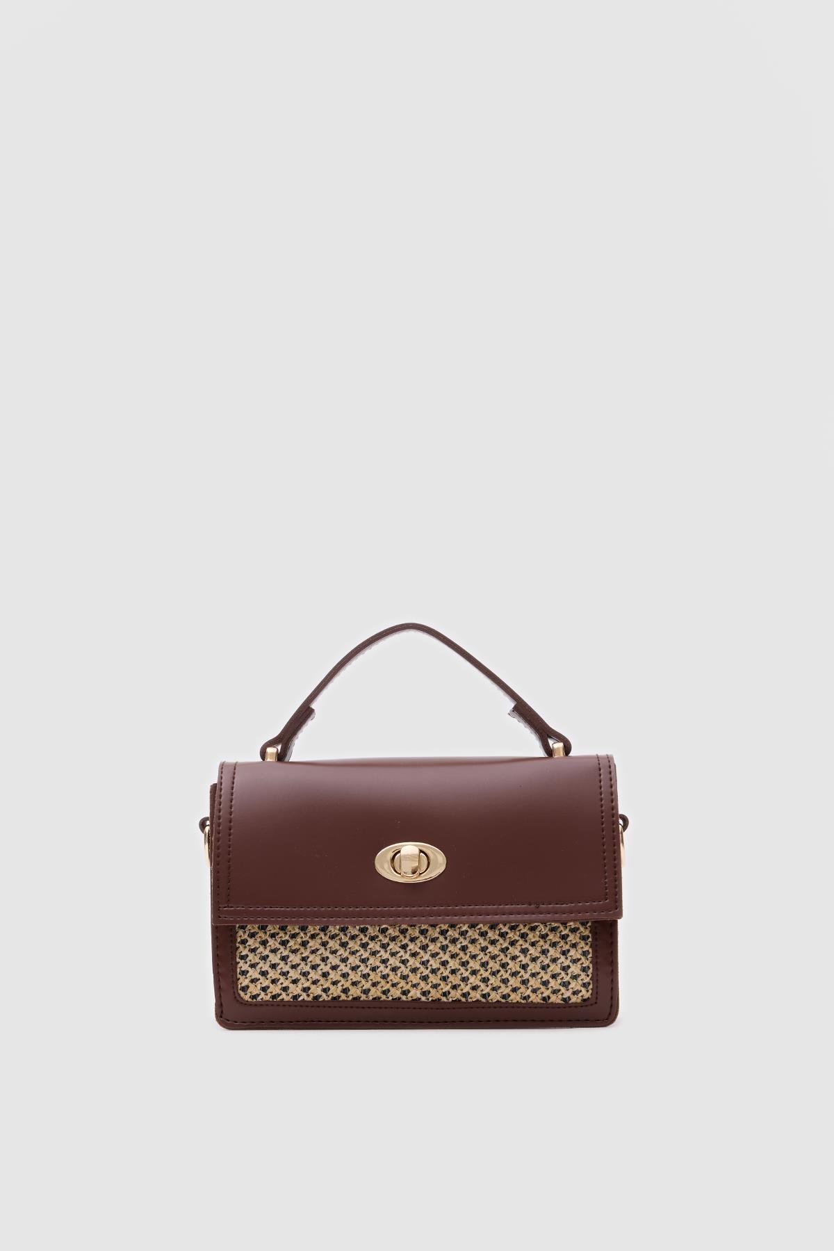 Oxxo Hasır Detaylı Çapraz Çanta Fındık Kabuğu