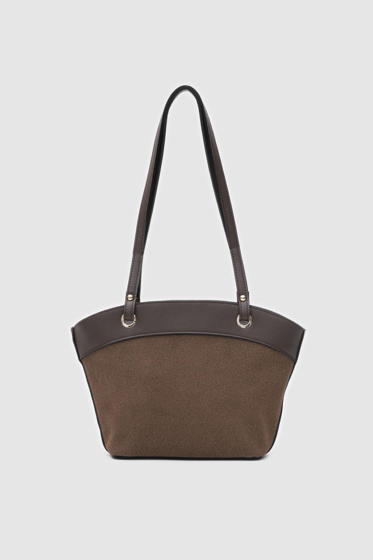 Bottom Süet Omuz Çantası Kahverengi