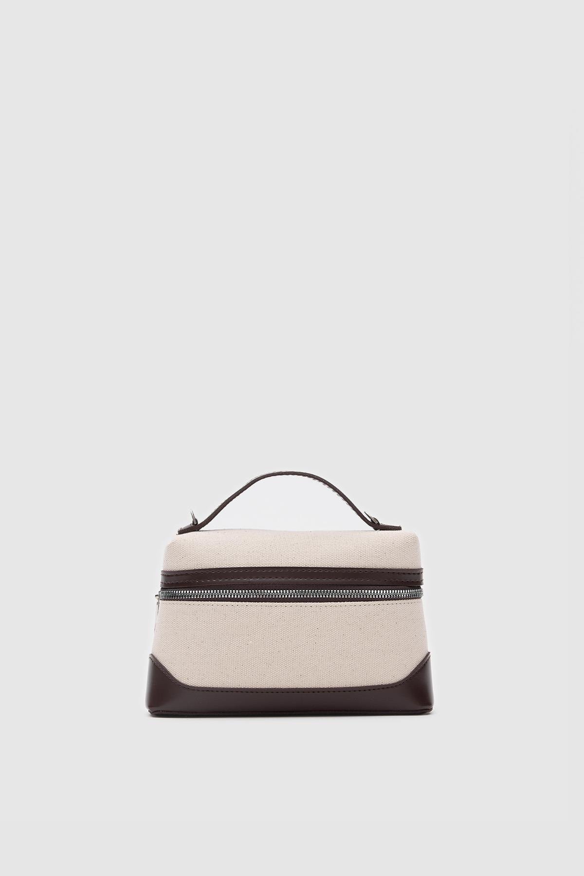 Yoko Box Bag El ve Çapraz Omuz Çanta Krem-Kahve