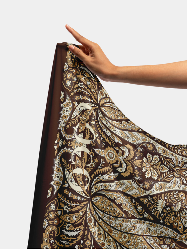 Acı Kahve Balamir Desen İpek Şal